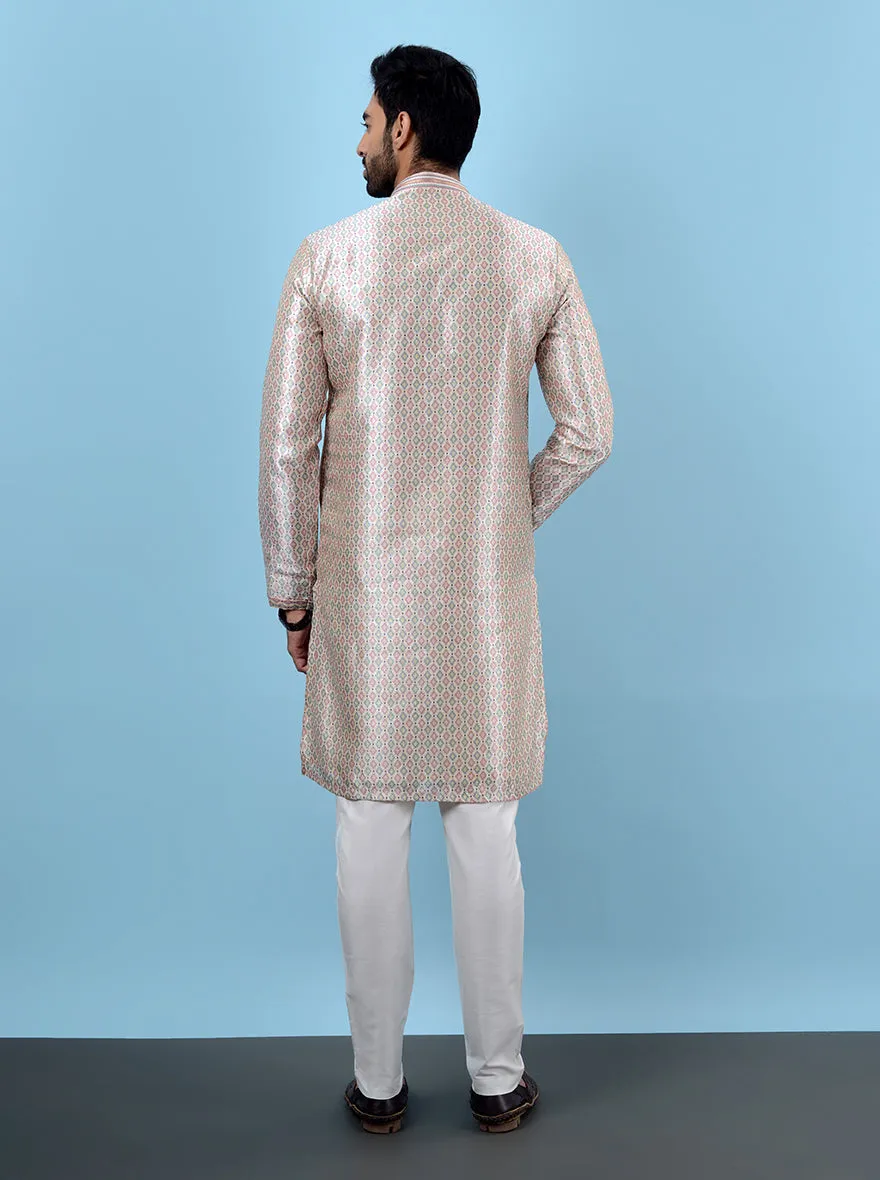 Beige & Pink Blue Kurta Pajama | TULA