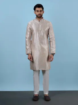 Beige & Pink Blue Kurta Pajama | TULA