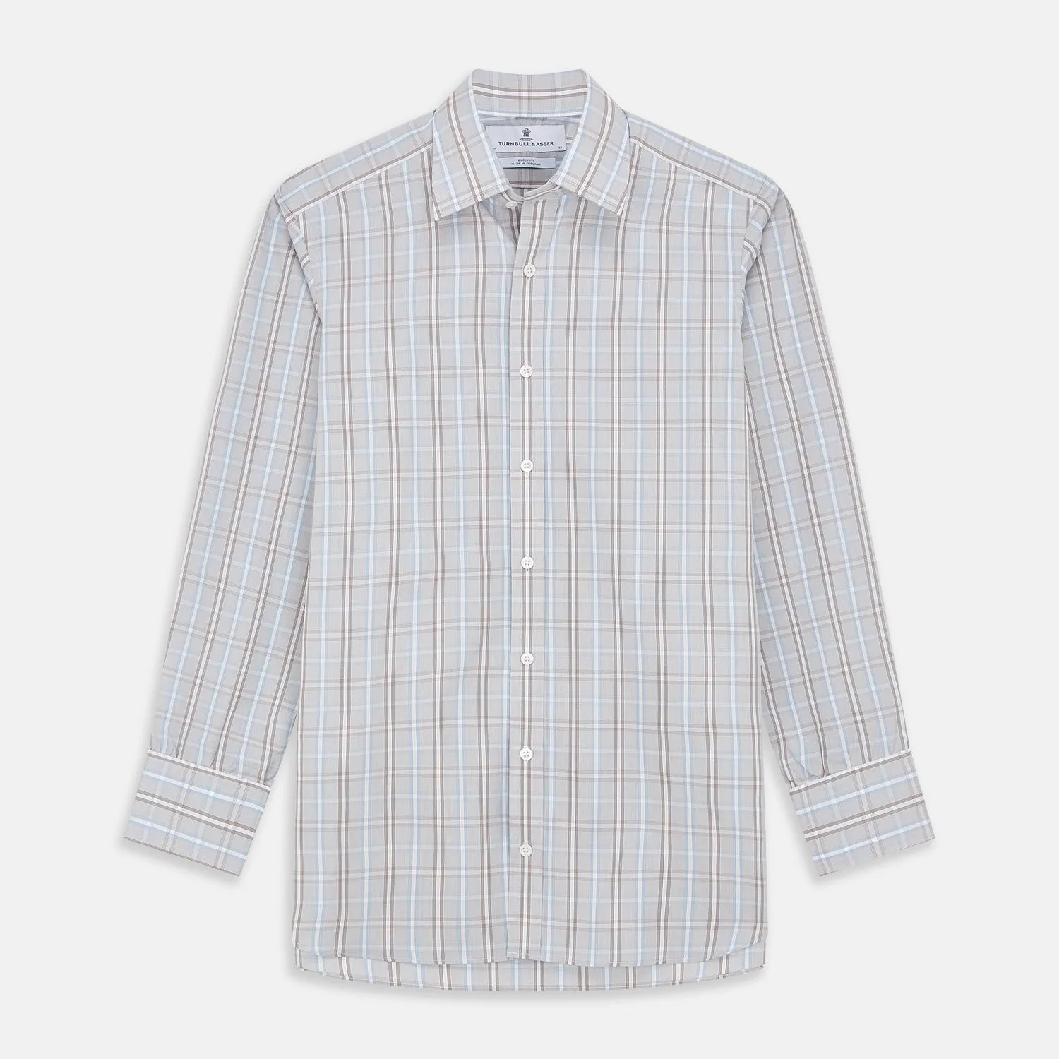 Beige and Light Blue Check Cotton Regular Fit Mayfair Shirt