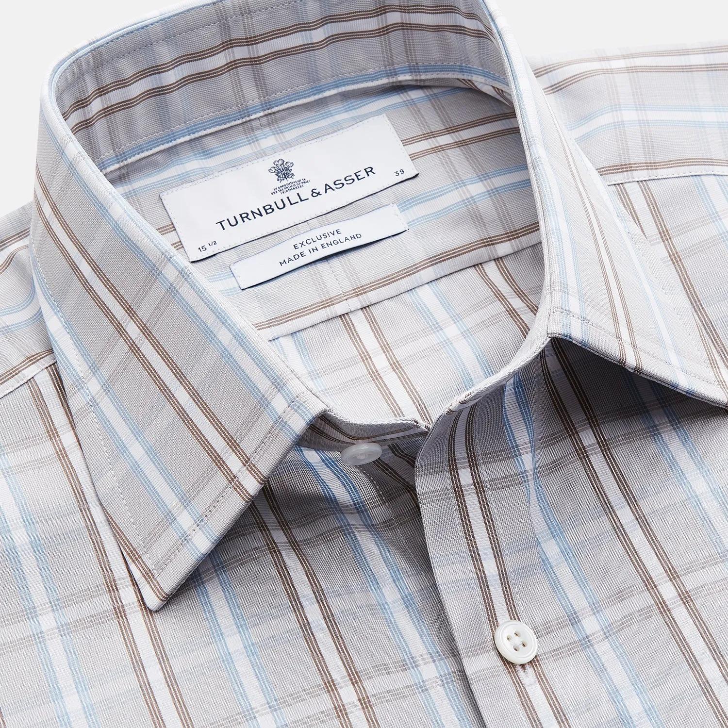 Beige and Light Blue Check Cotton Regular Fit Mayfair Shirt