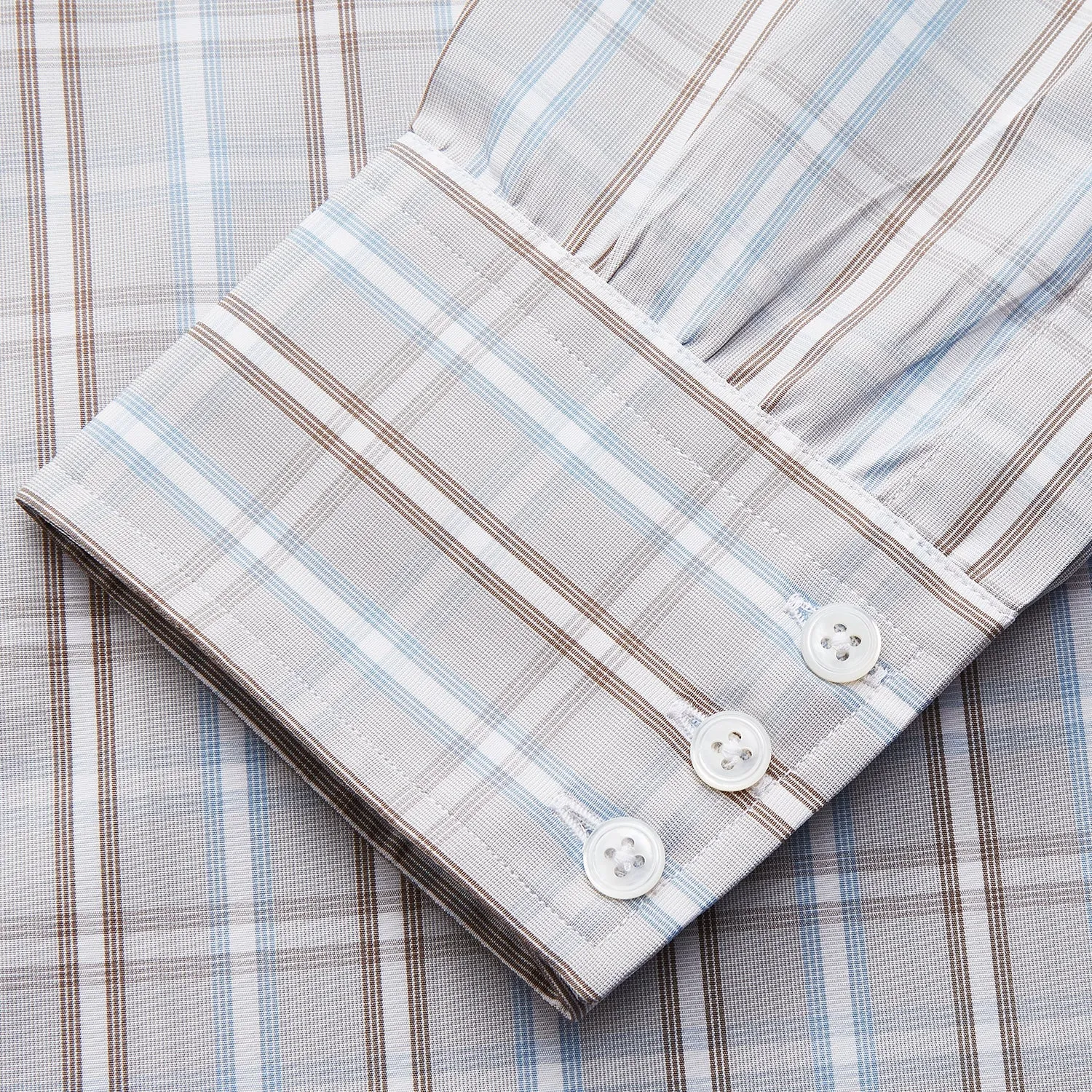 Beige and Light Blue Check Cotton Regular Fit Mayfair Shirt