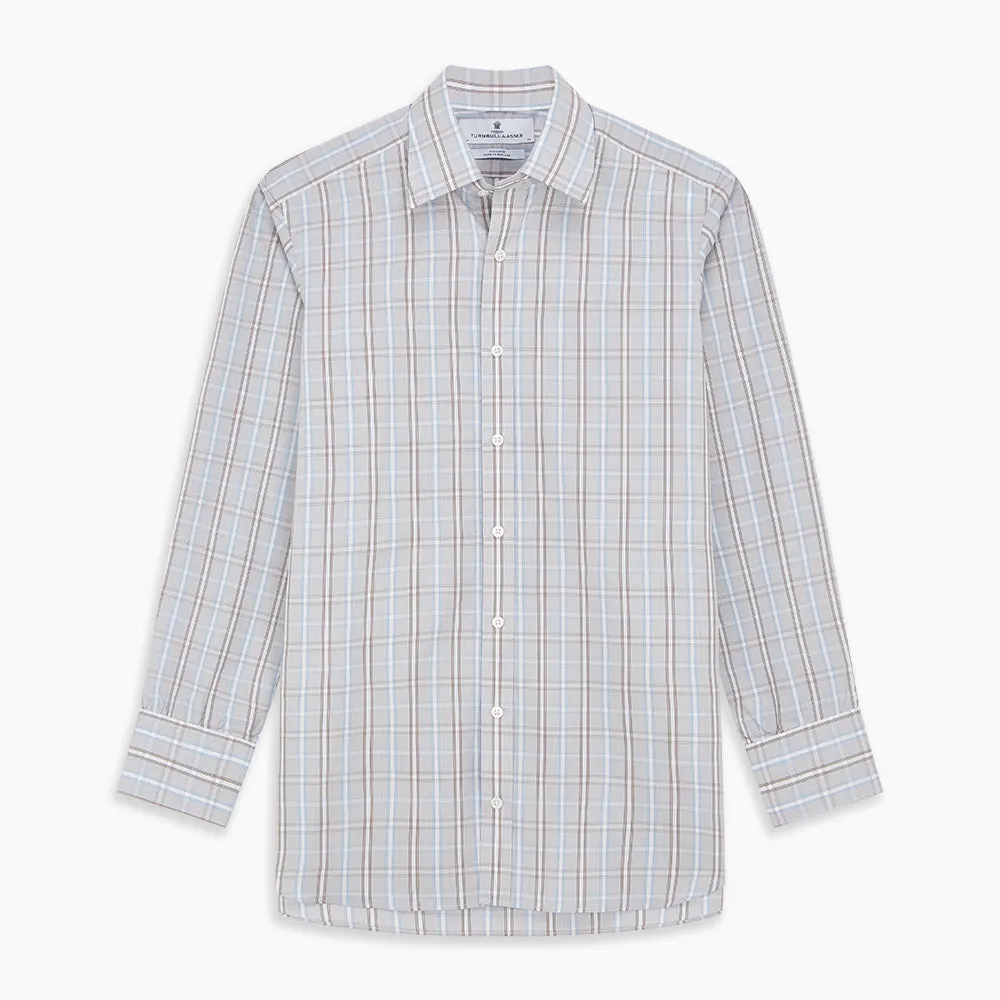 Beige and Light Blue Check Cotton Regular Fit Mayfair Shirt