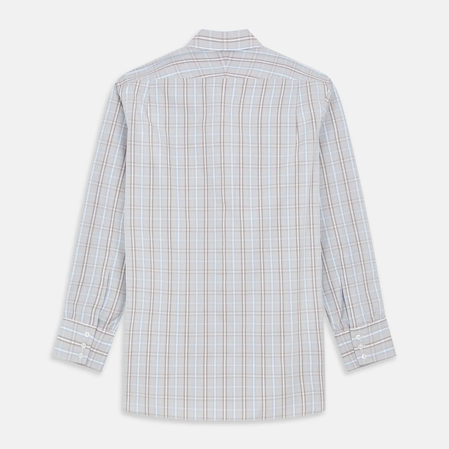 Beige and Light Blue Check Cotton Regular Fit Mayfair Shirt