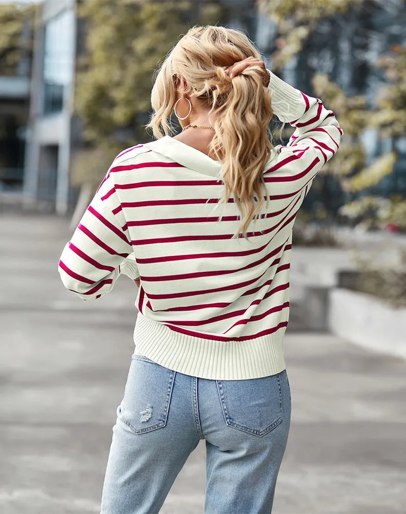 Bend Down Collar V Neck Lined Long Sleeve Top