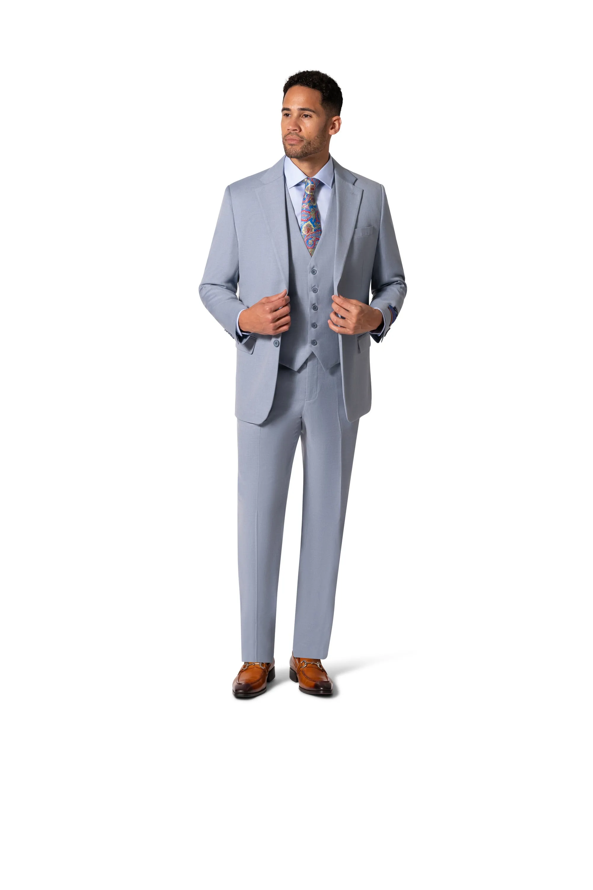 Berragamo MARCO UNI 3PC Notch Slim Suit - Light Blue