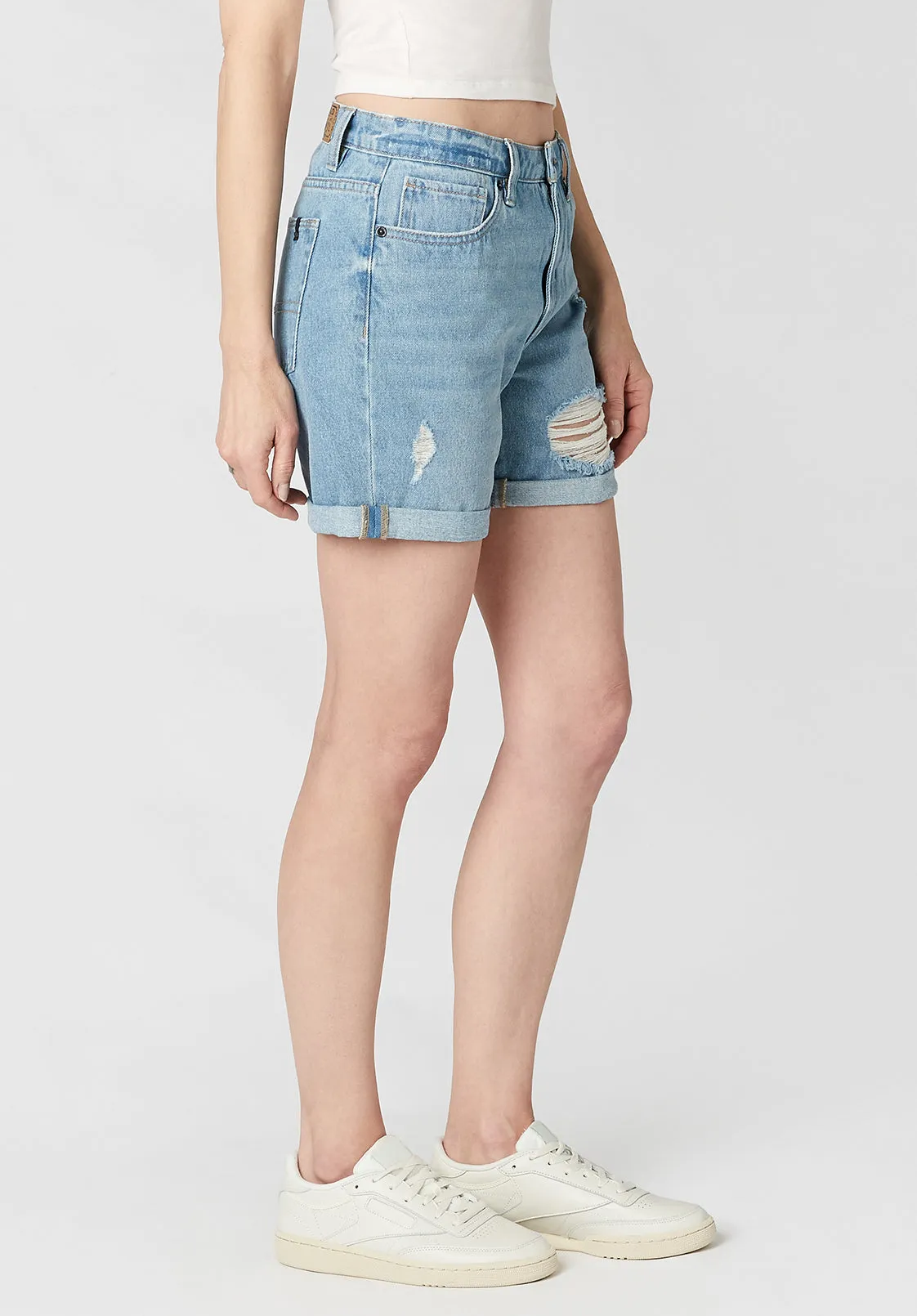 Billy Distressed Women's Boyfriend Shorts in Light Blue - BL15784