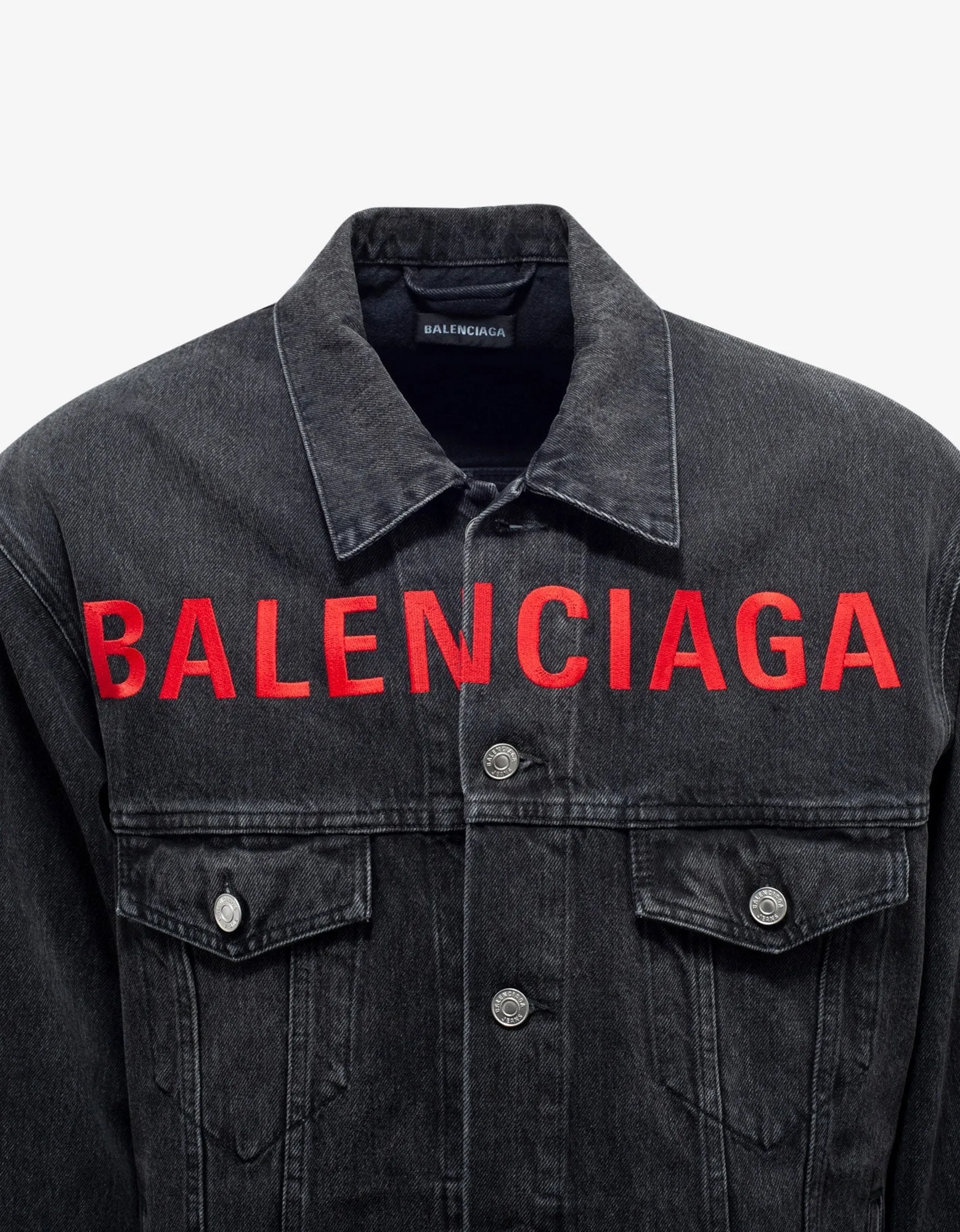 Black Chest Logo Denim Jacket -