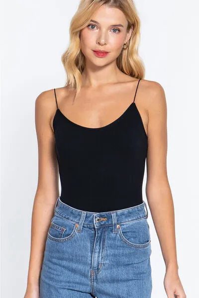 Black Ribbed Cami Bodysuit