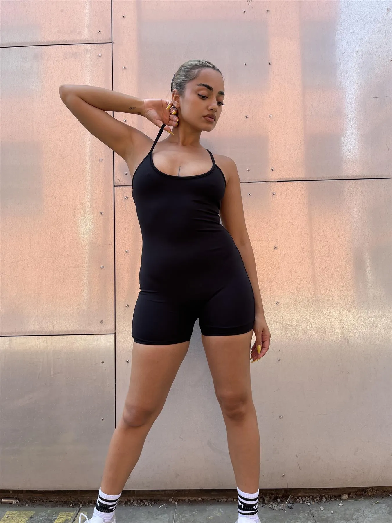 Black Scoop-Neck Short-Unitard