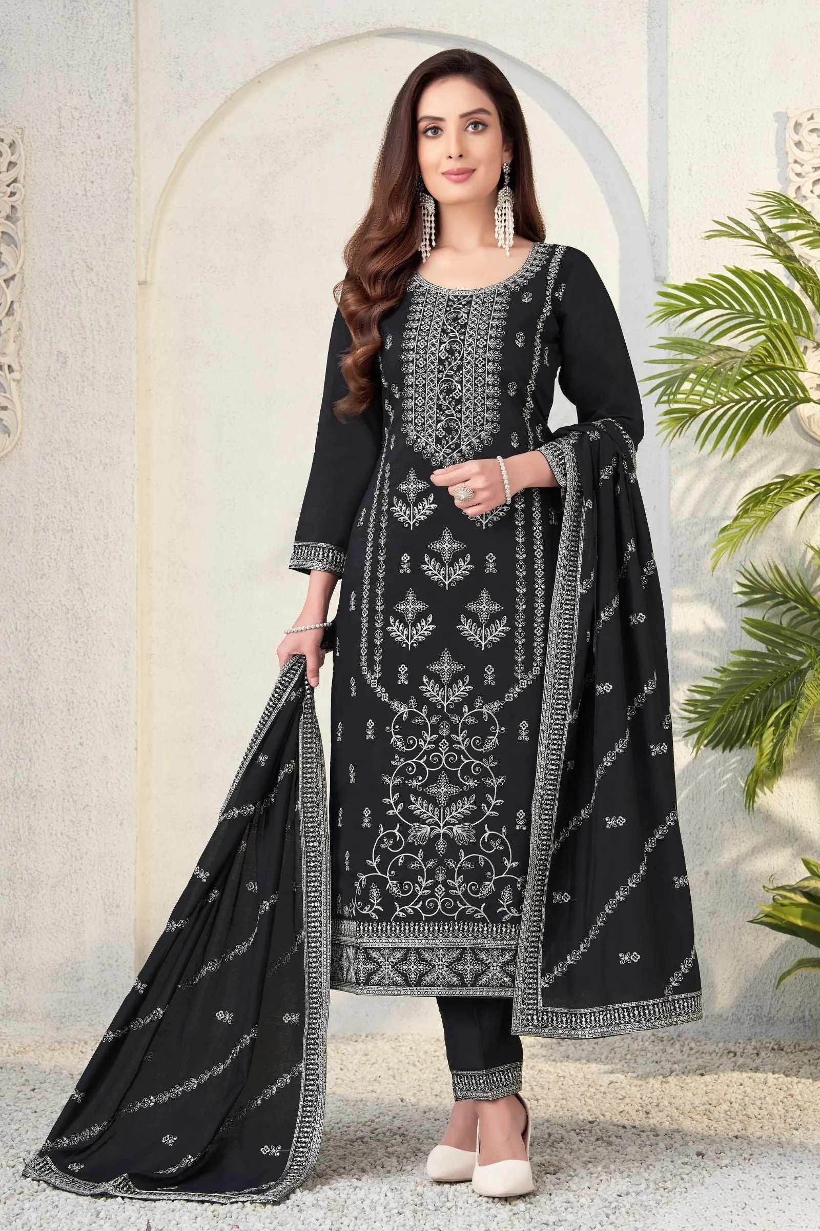 Black Sequins and Thread work Straight Cut Salwar Suit