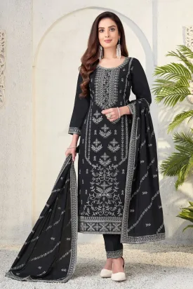 Black Sequins and Thread work Straight Cut Salwar Suit