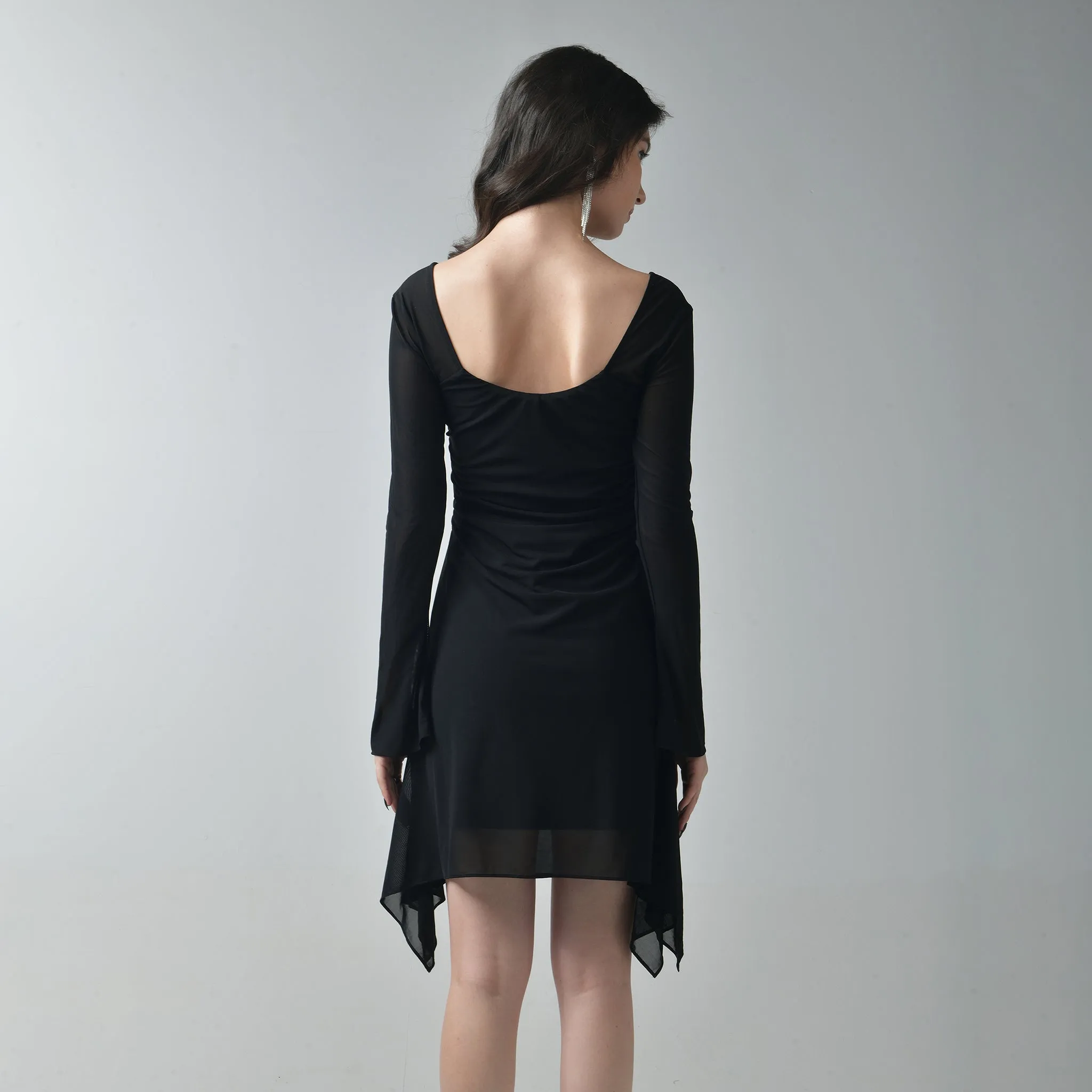 Black Square Neck Mesh Dress