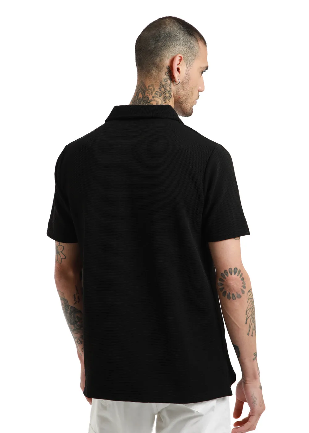 Black Textured Polo Tshirt