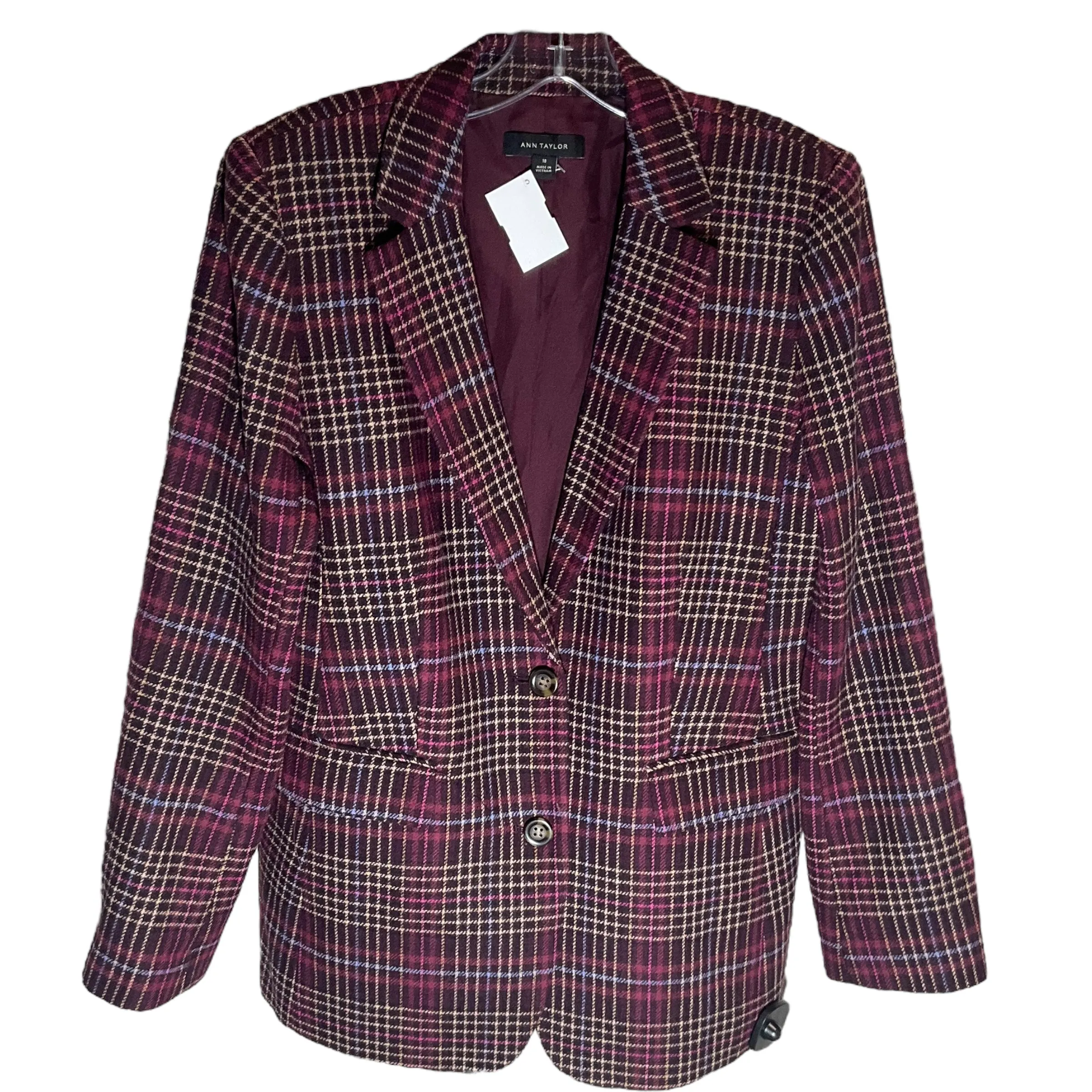 Blazer By Ann Taylor In Plaid Pattern, Size: 10