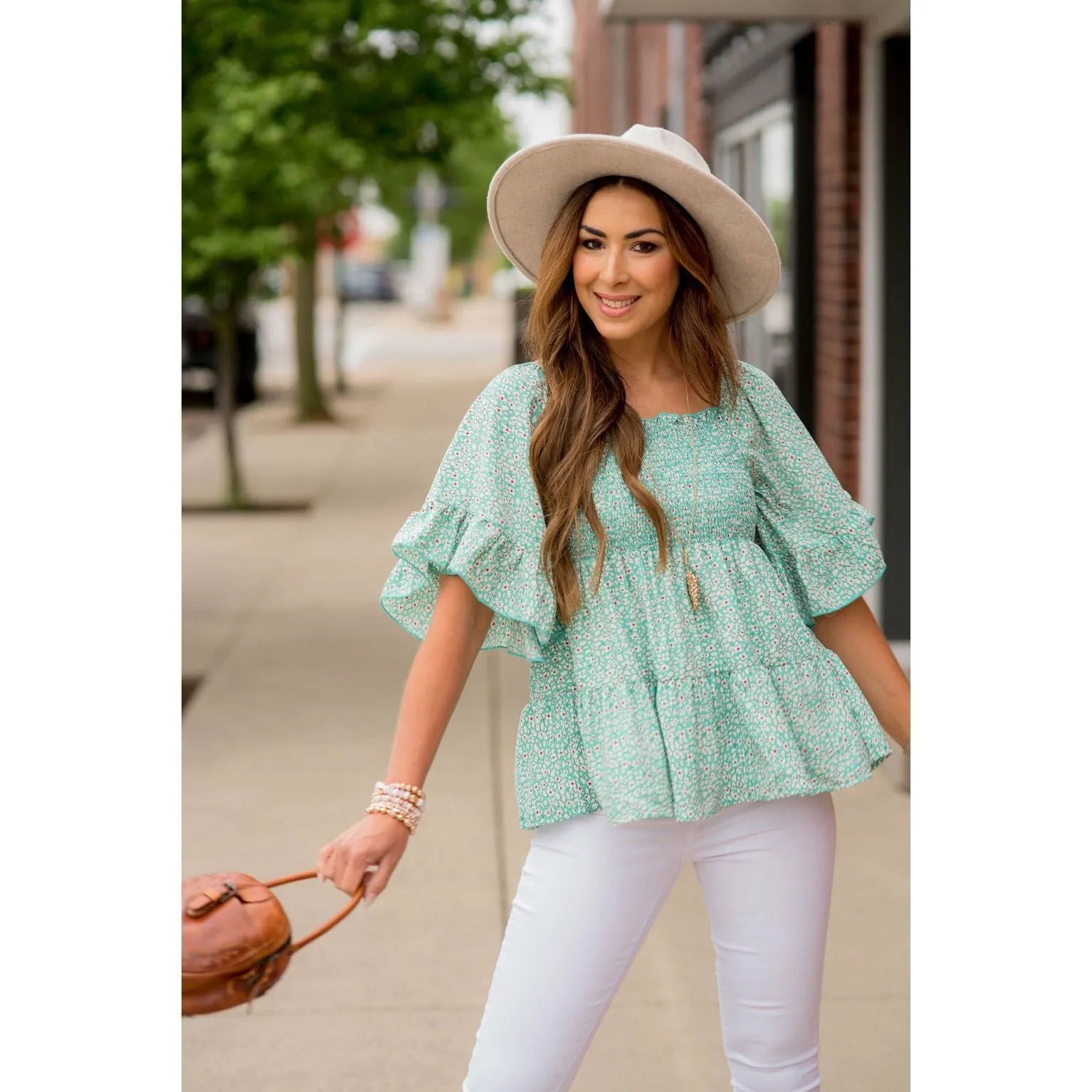 Blooming Ruffles Smocked Peplum Blouse