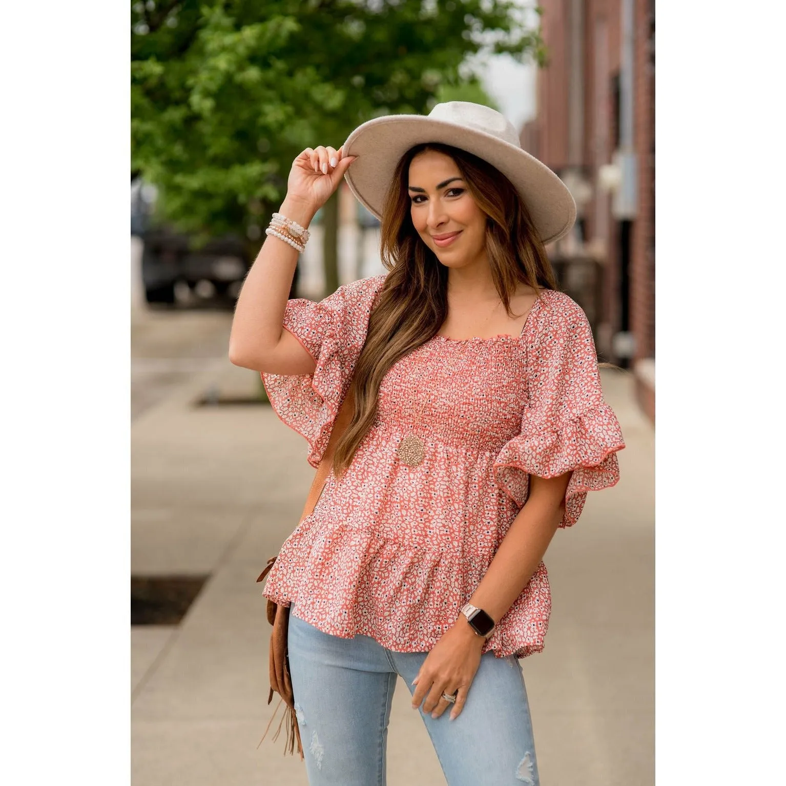 Blooming Ruffles Smocked Peplum Blouse