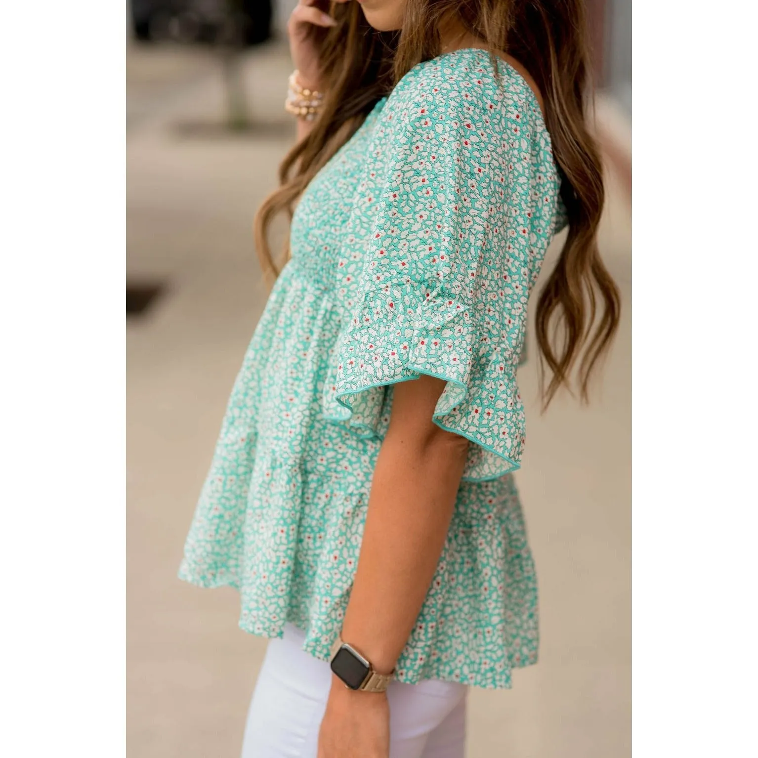 Blooming Ruffles Smocked Peplum Blouse