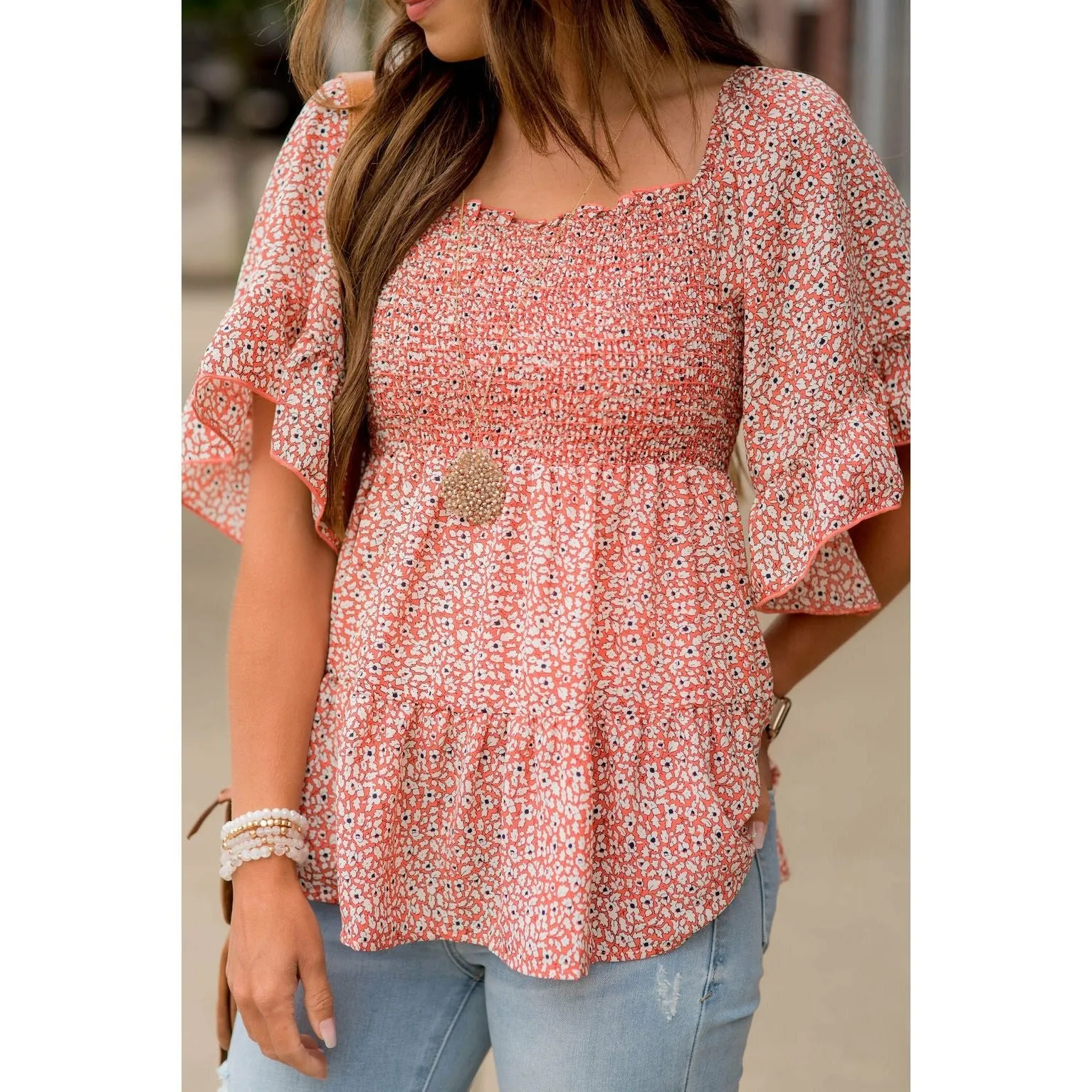 Blooming Ruffles Smocked Peplum Blouse