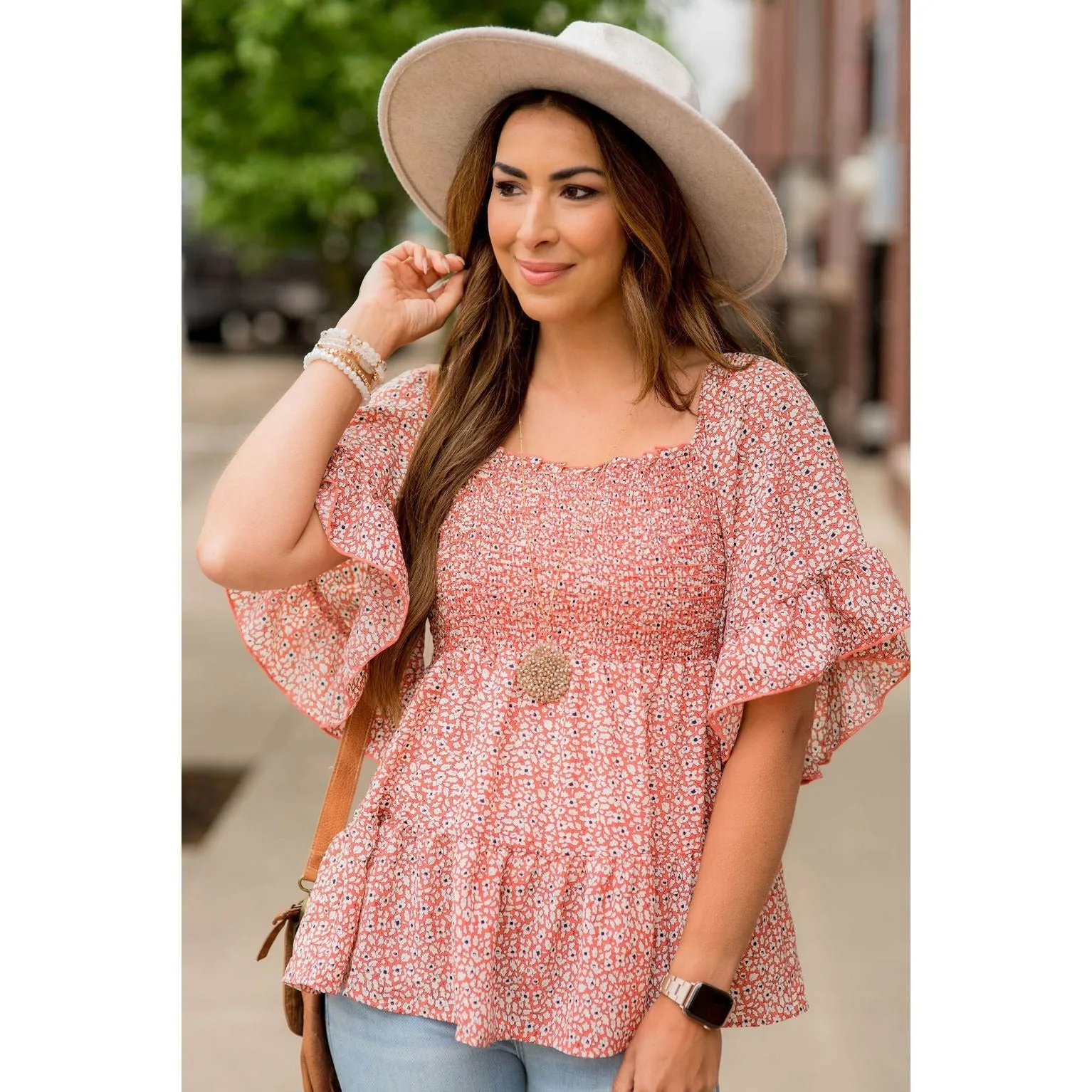 Blooming Ruffles Smocked Peplum Blouse