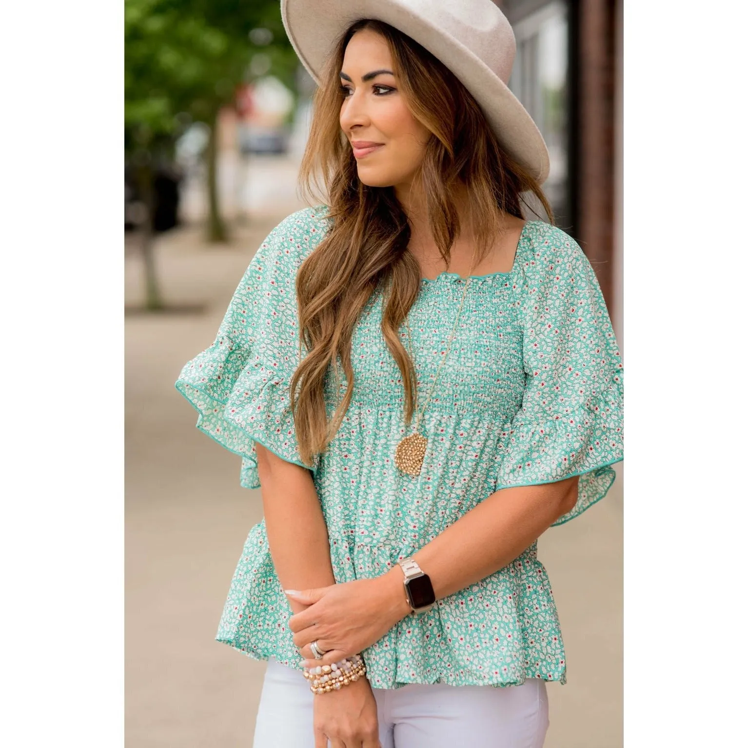 Blooming Ruffles Smocked Peplum Blouse