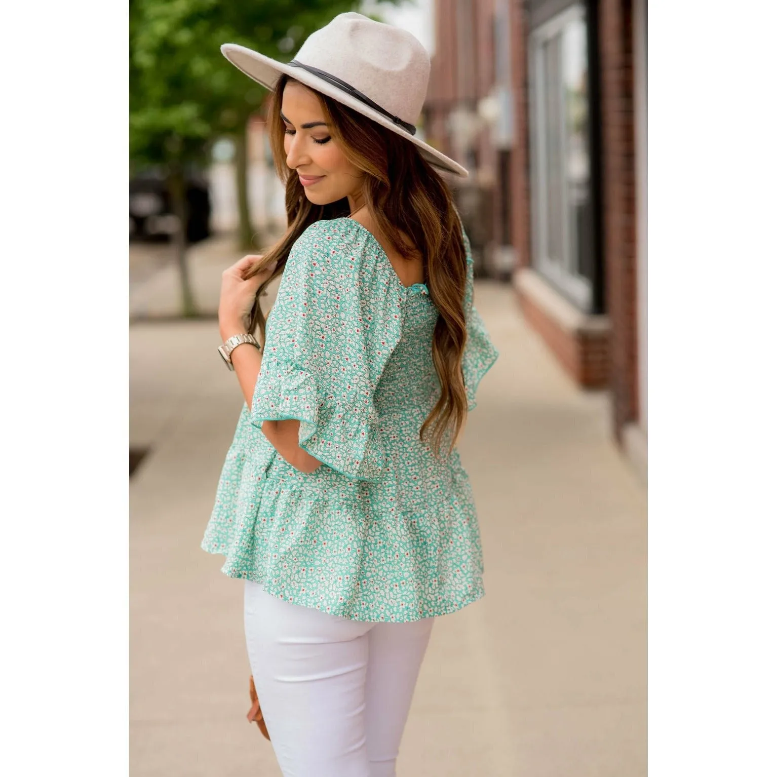 Blooming Ruffles Smocked Peplum Blouse