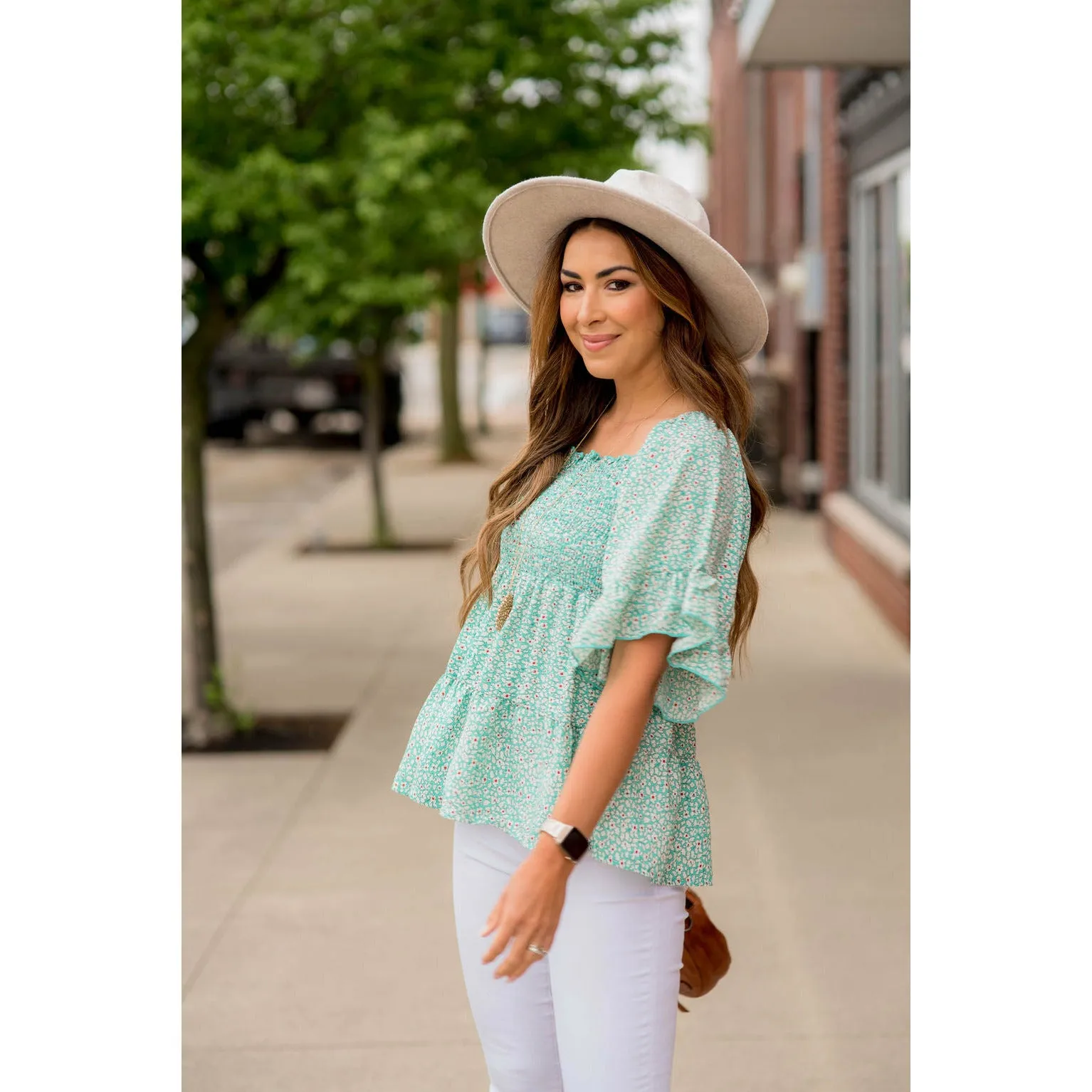 Blooming Ruffles Smocked Peplum Blouse