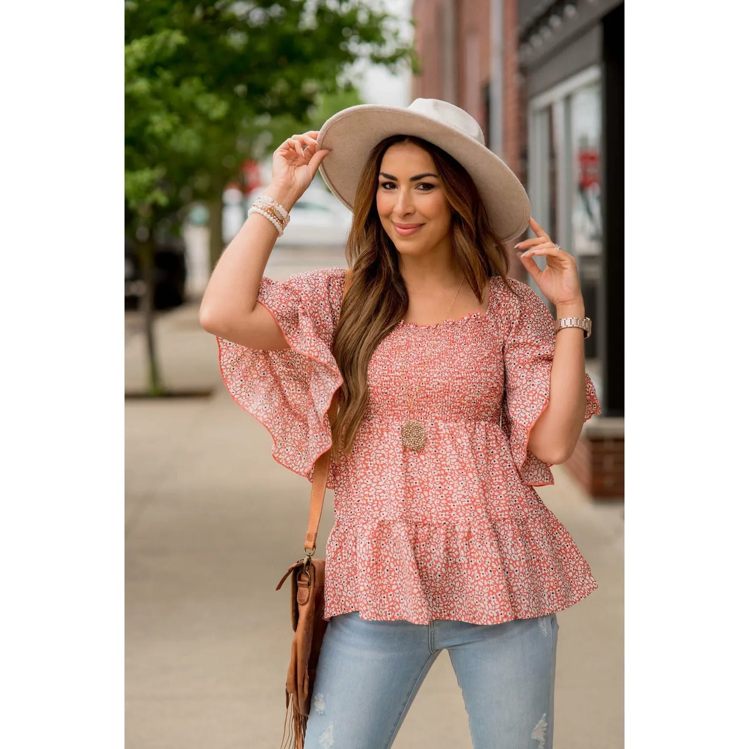 Blooming Ruffles Smocked Peplum Blouse