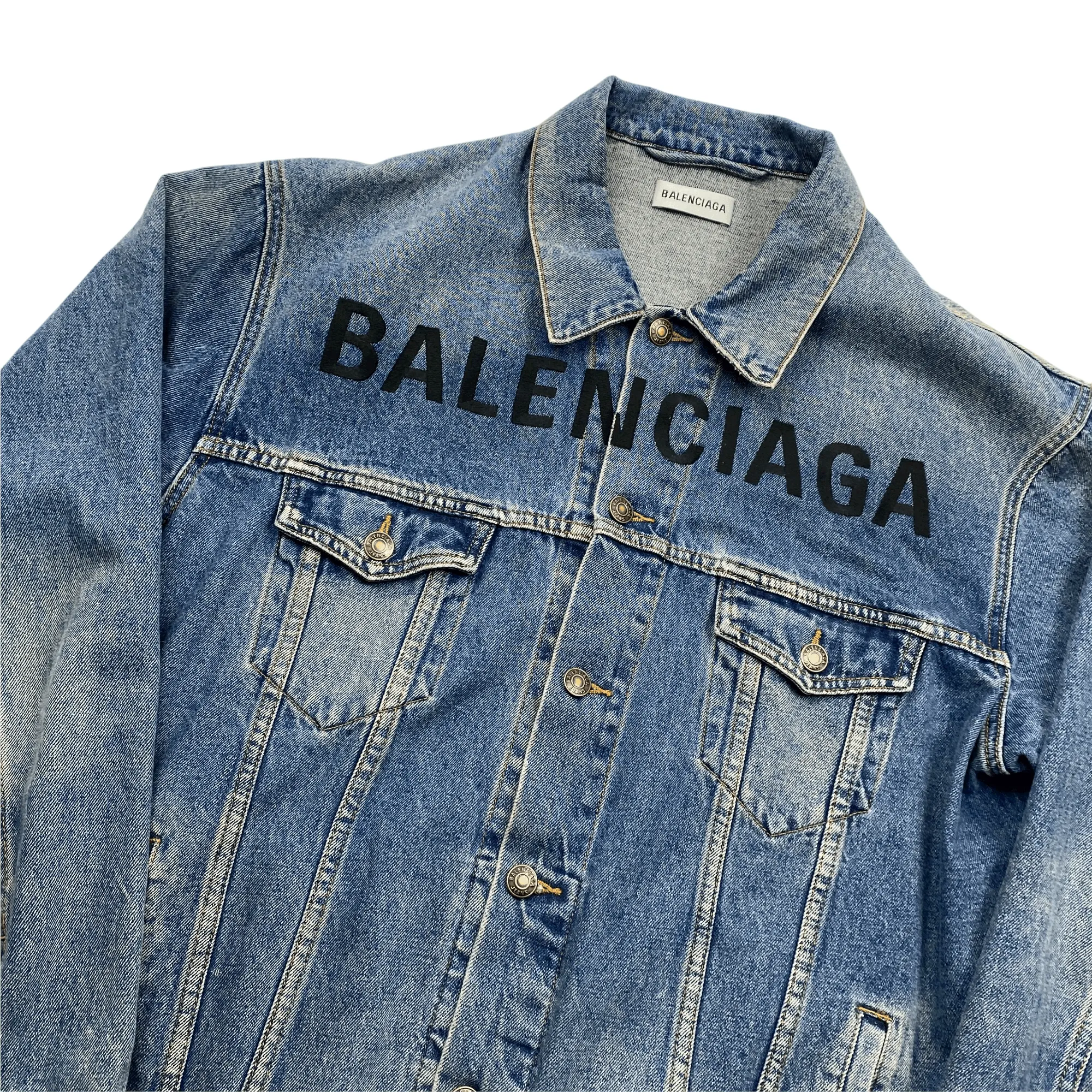 Blue Denim Balenciaga Spellout Jacket - 50 (Extra Large)