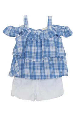 Blue Plaid Ruffle Short Set