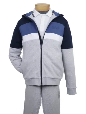 Boss 37389 Boy's Sweatsuit Set - Color Block - Chine Grey