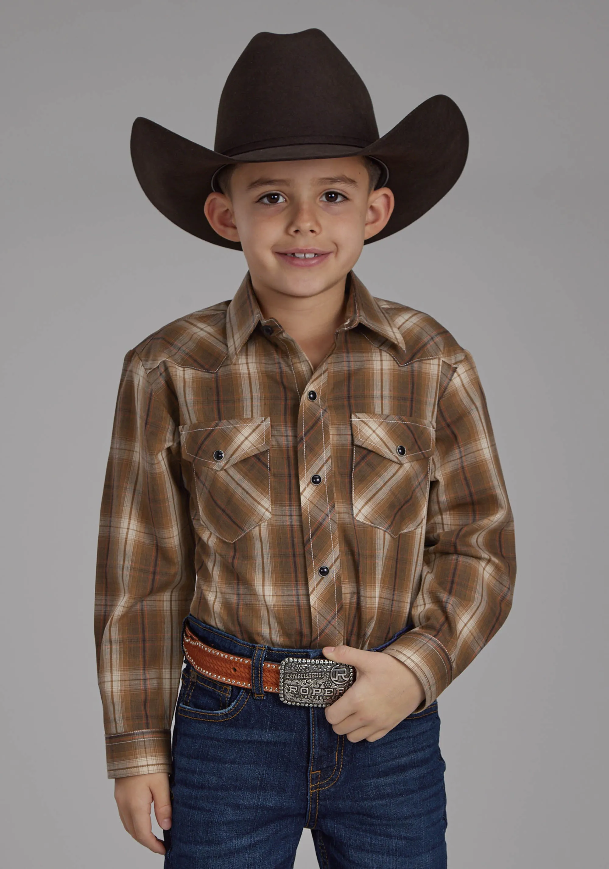 Boy's Roper Plaid Long Sleeve Western Shirt