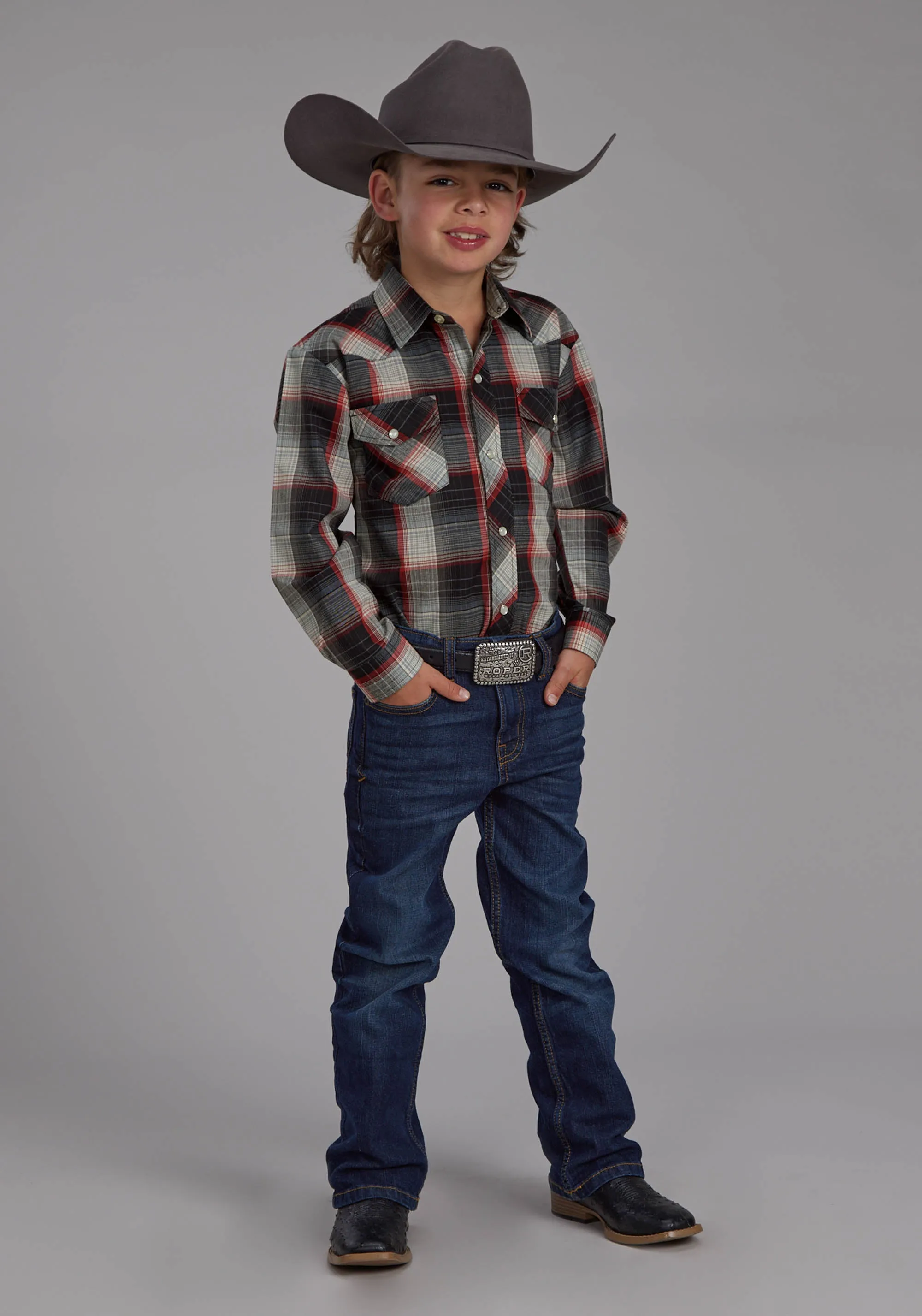 Boy's Roper Plaid Long Sleeve Western Shirt