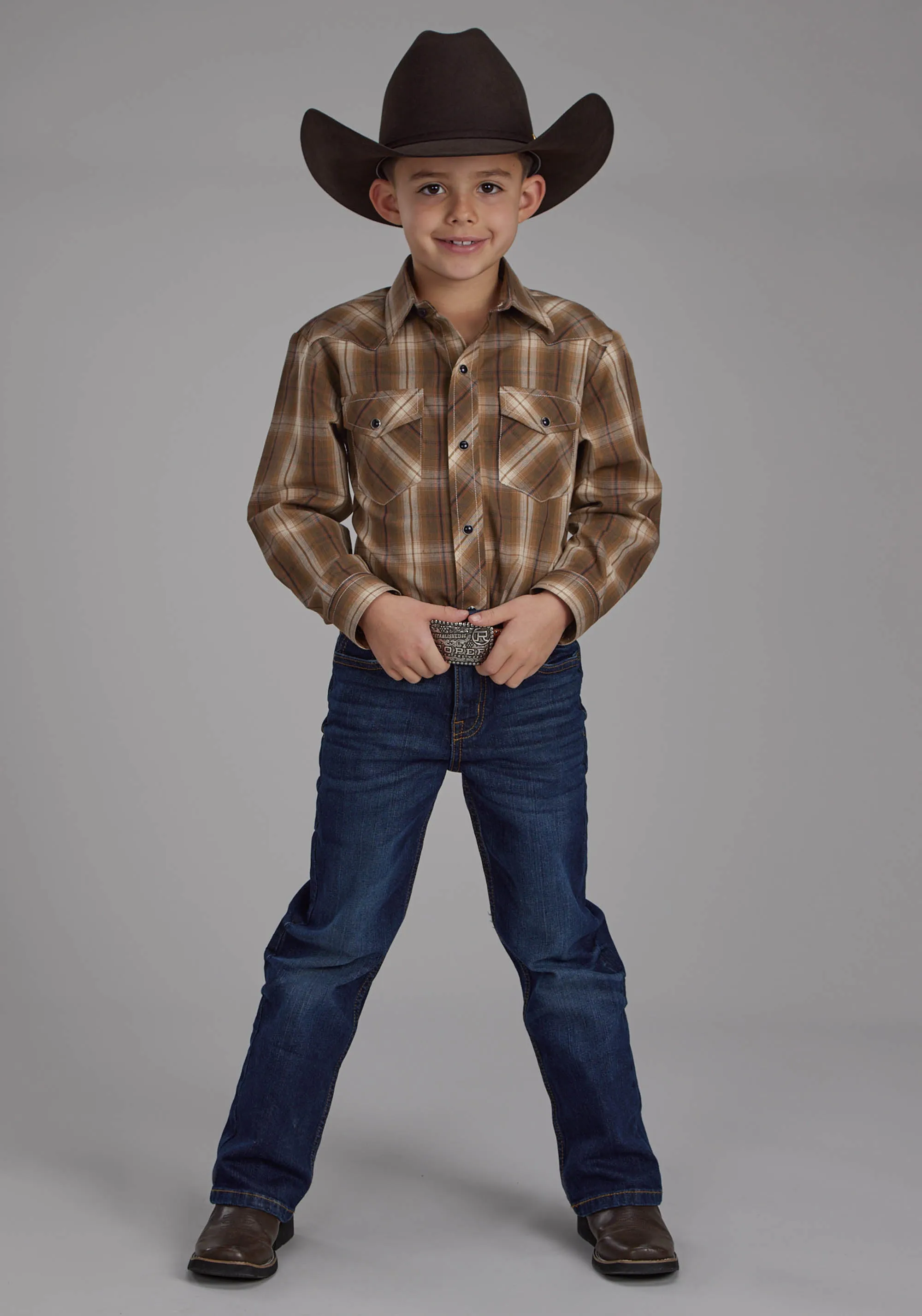 Boy's Roper Plaid Long Sleeve Western Shirt