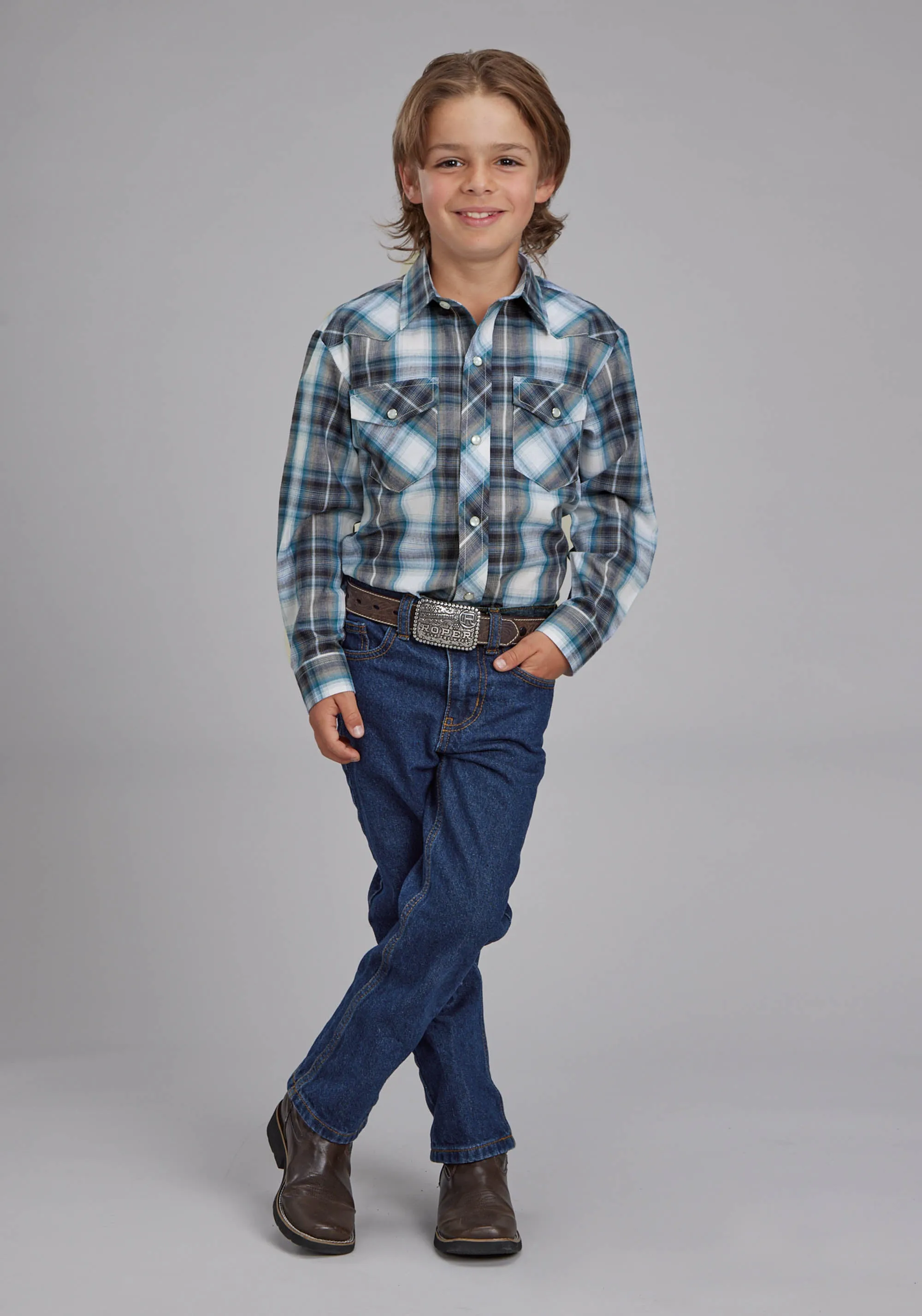 Boy's Roper Plaid Long Sleeve Western Shirt