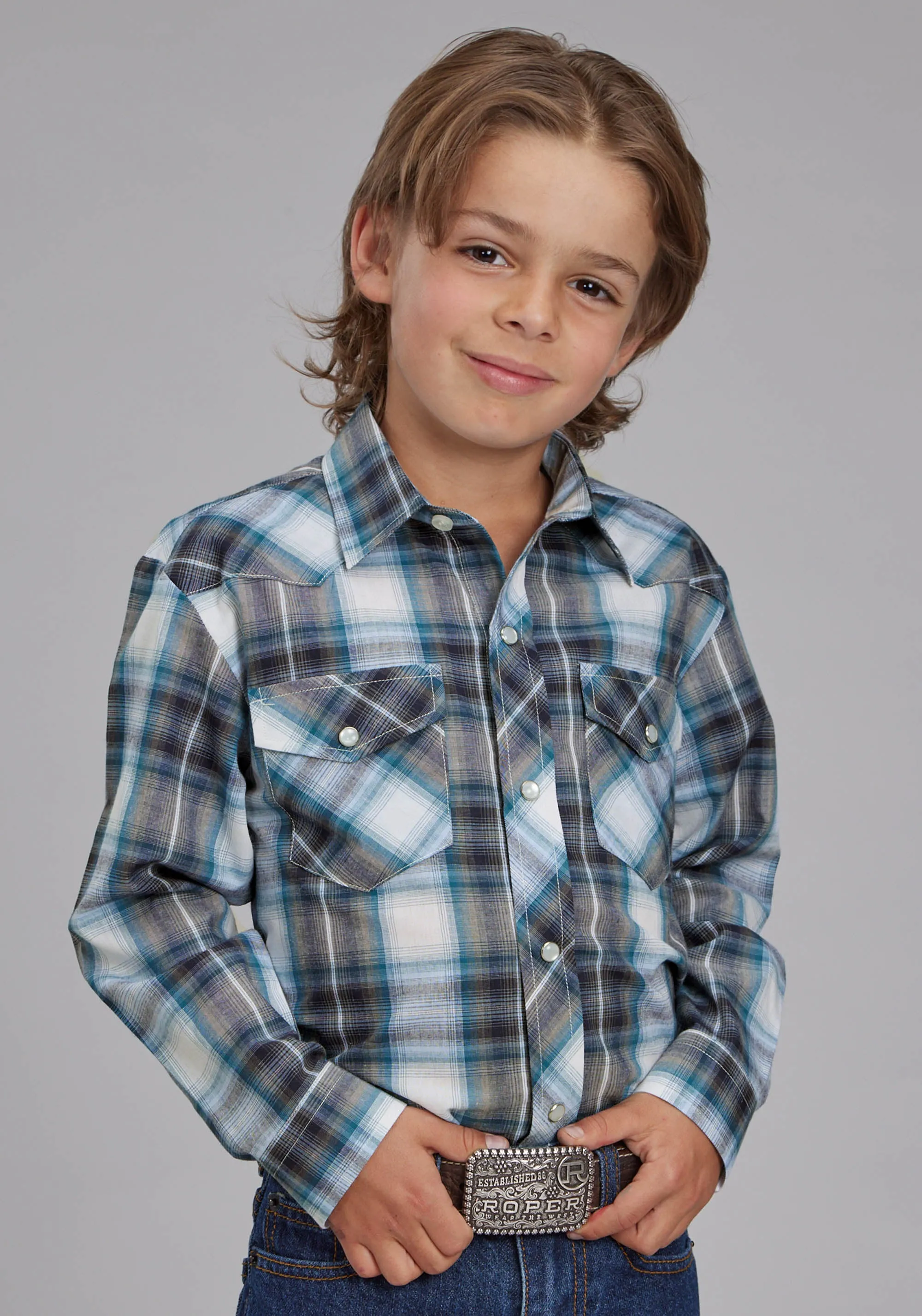 Boy's Roper Plaid Long Sleeve Western Shirt