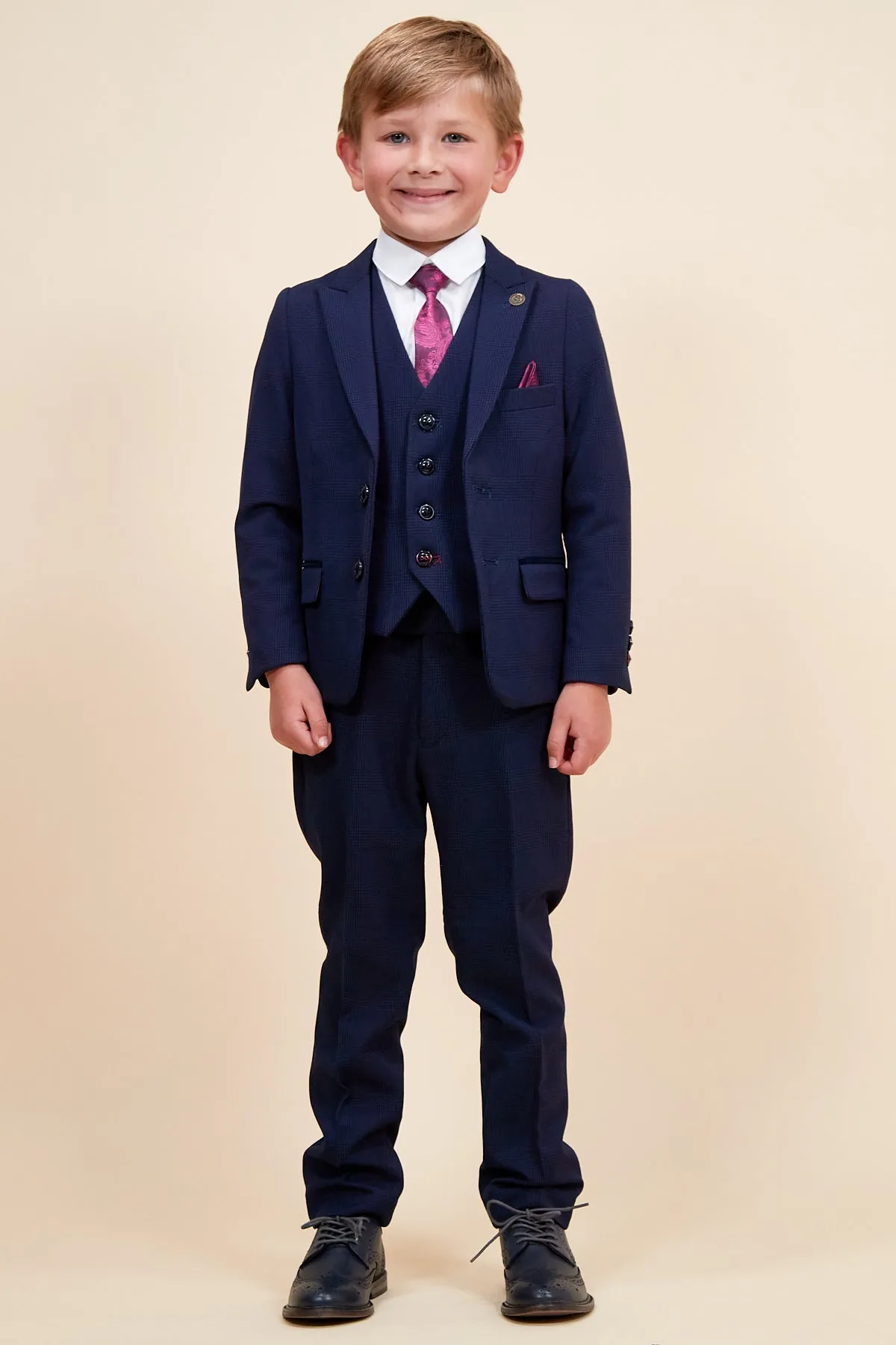 BROMLEY - Children's Navy Check Print Three Piece Suit