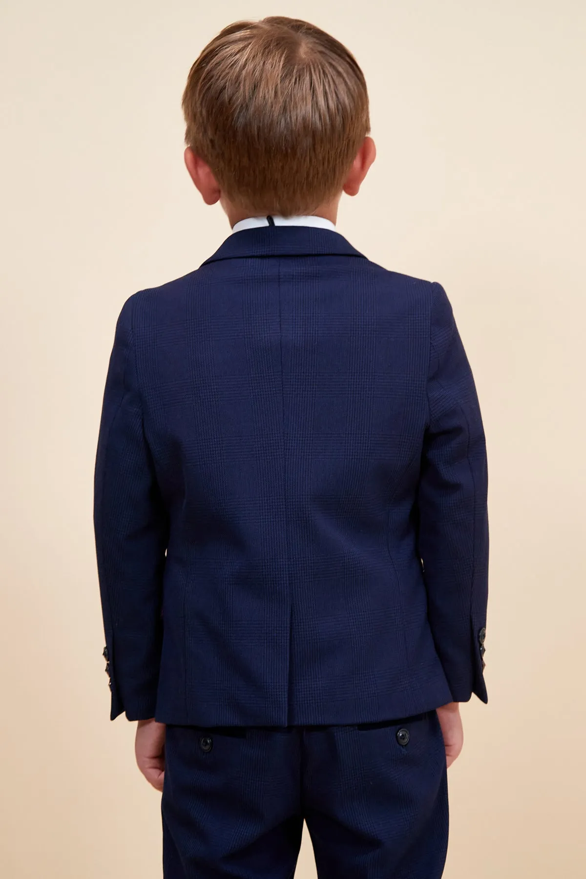 BROMLEY - Children's Navy Check Print Three Piece Suit