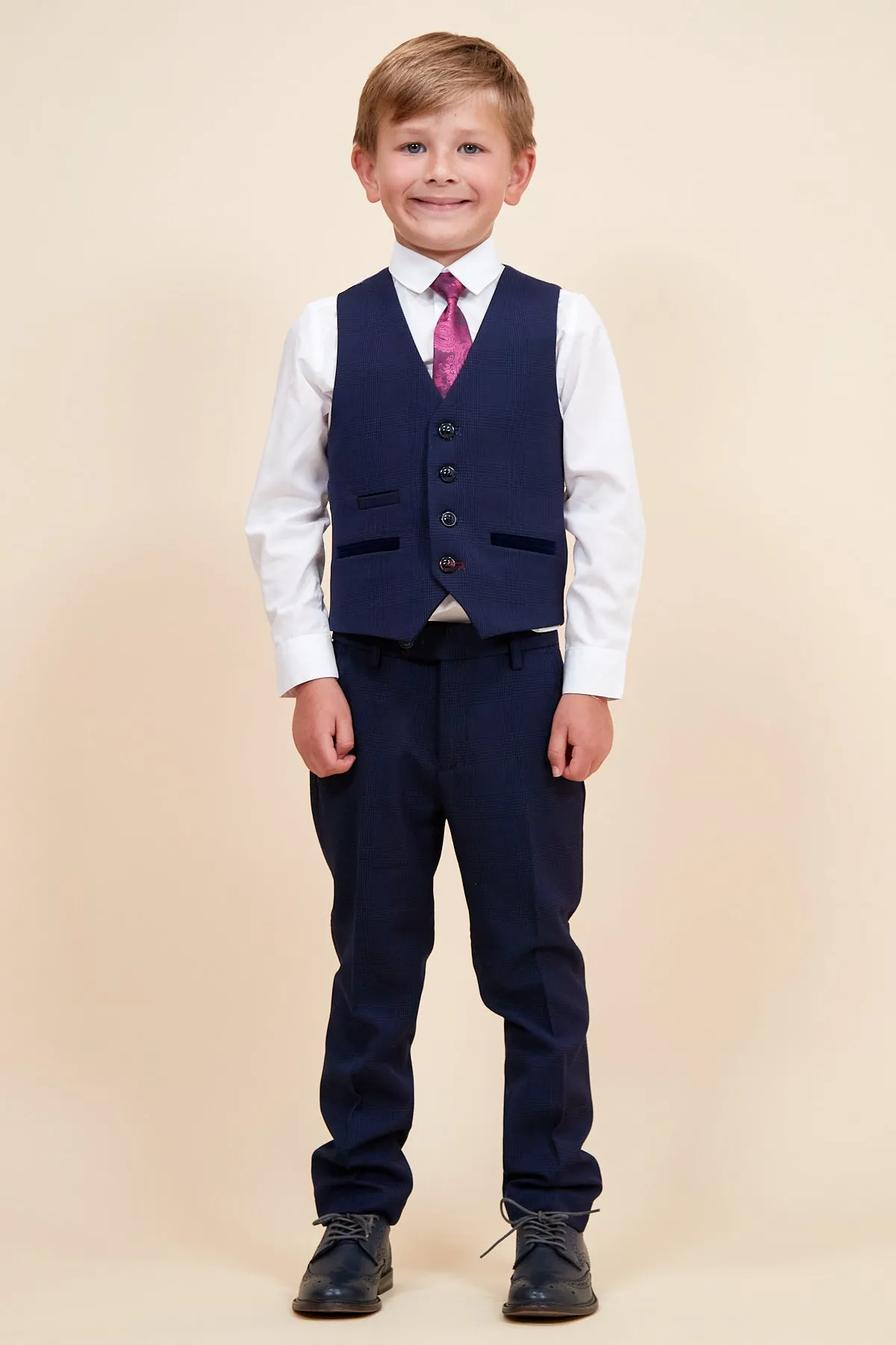 BROMLEY - Children's Navy Check Print Three Piece Suit