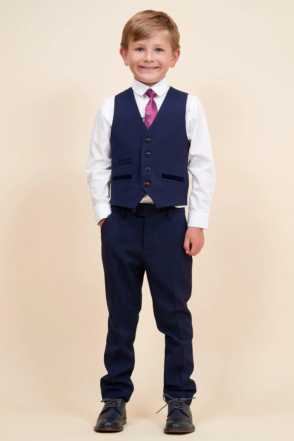 BROMLEY - Children's Navy Check Print Three Piece Suit