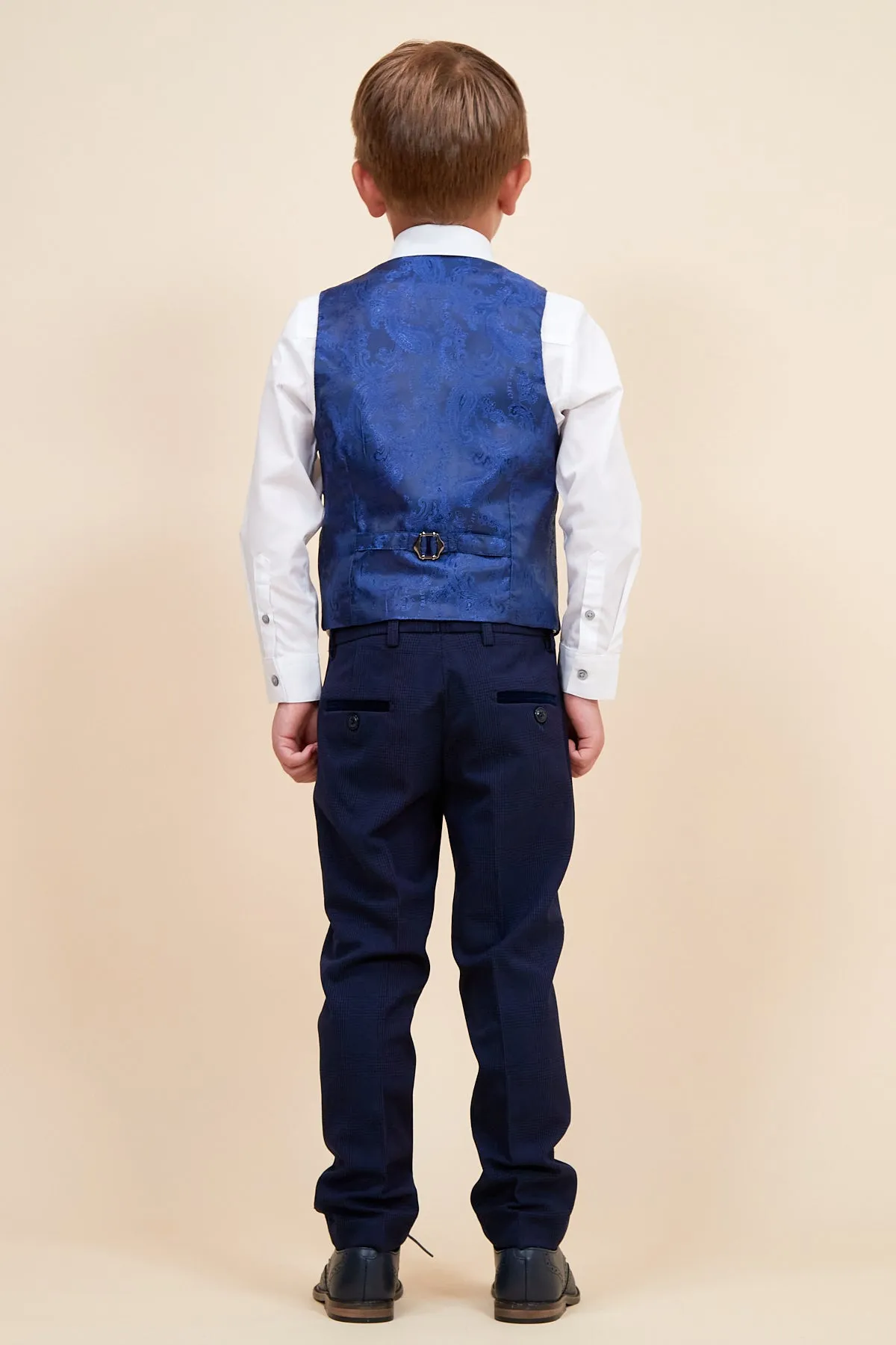 BROMLEY - Children's Navy Check Print Three Piece Suit