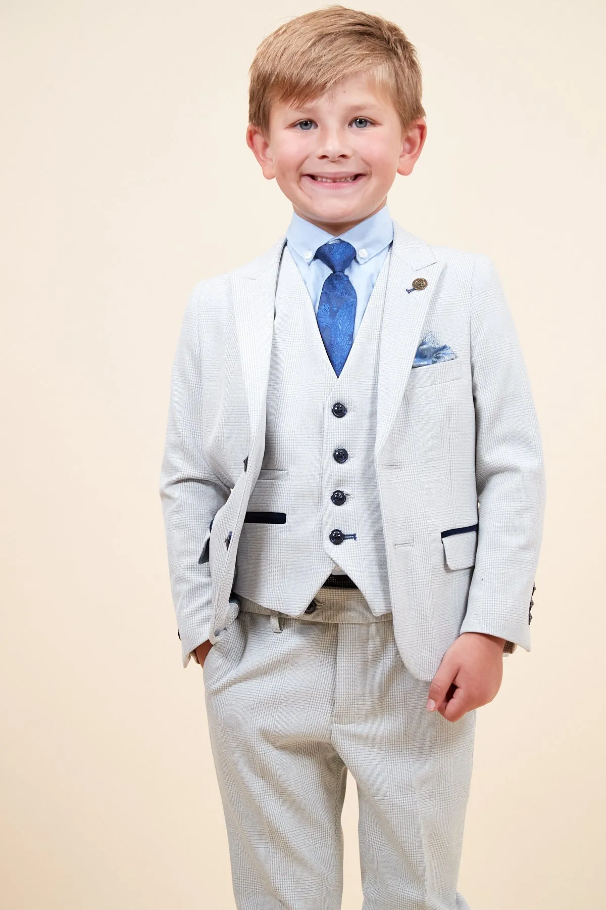 BROMLEY - Children's Stone Check Print Three Piece Suit