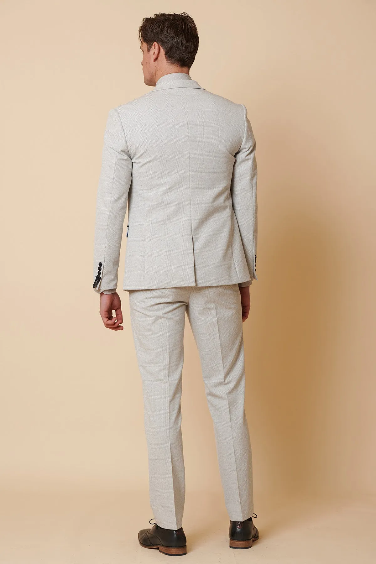 BROMLEY - Stone Check Three Piece Suit