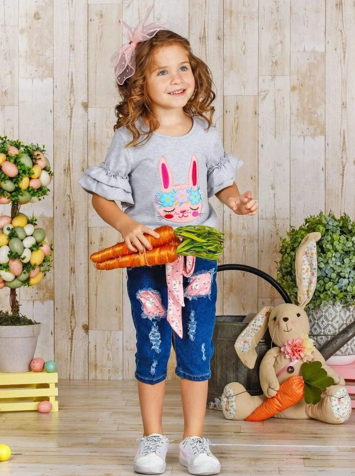 Bunny Beauties Patched Denim Capris Set