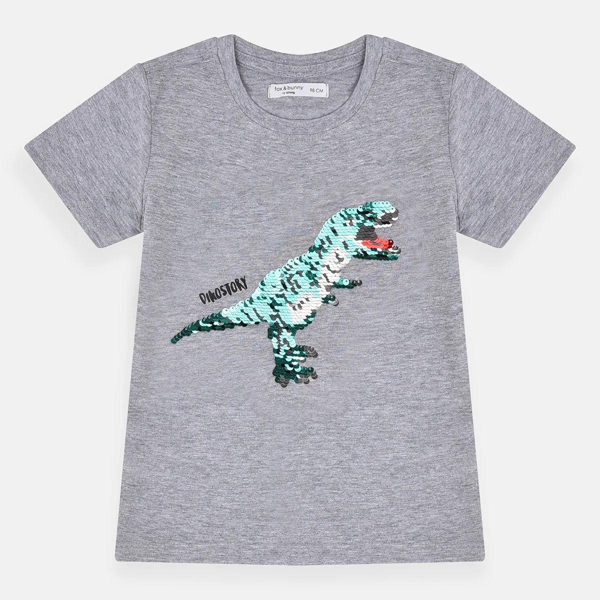 C1663 FO-BU Sequance Dino Story Grey T-Shirt with Digital Printed 4-Pocket Grey Cotton Shorts