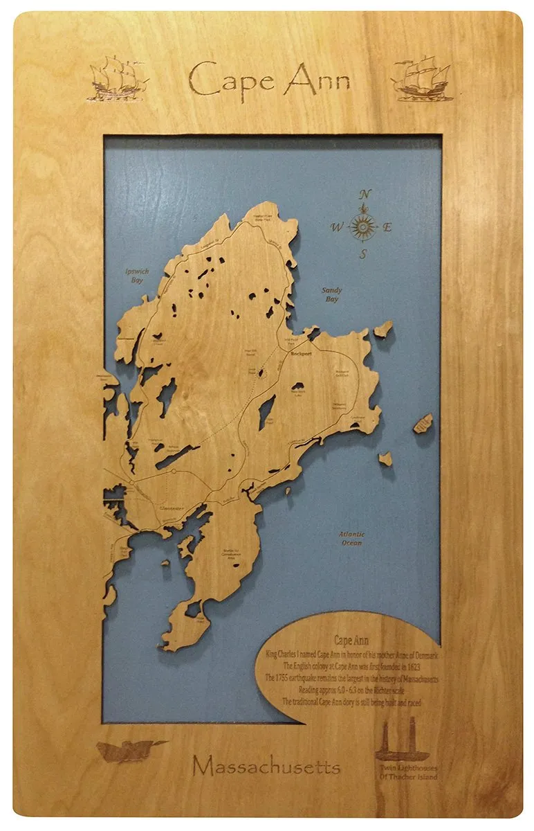 Cape Ann, Massachusetts - laser cut wood map