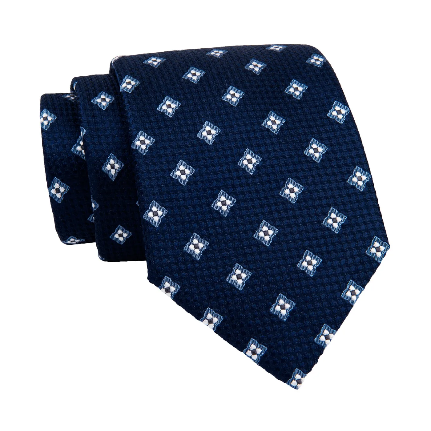 Champlain Foulard Silk Tie, Navy / Blue / Silver