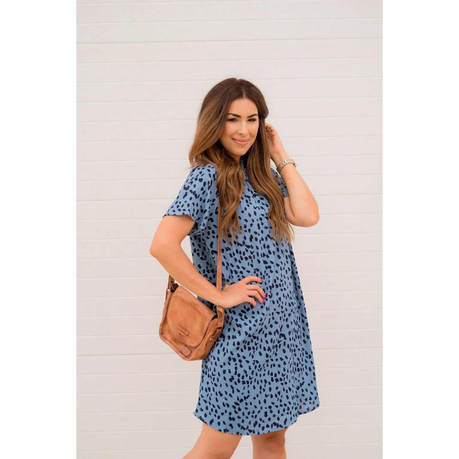 Cheetah Cinched Neck Tunic Dress