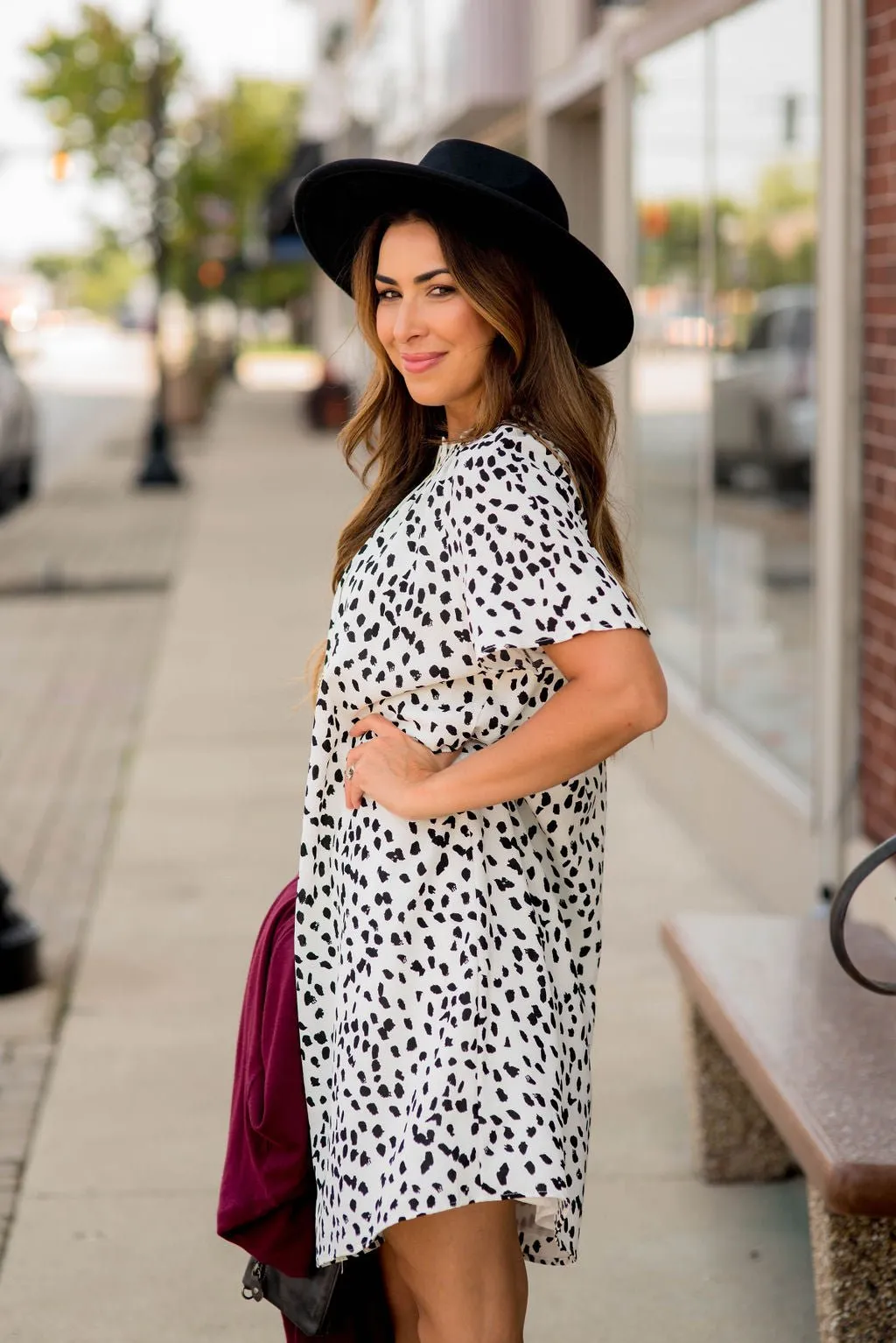 Cheetah Cinched Neck Tunic Dress