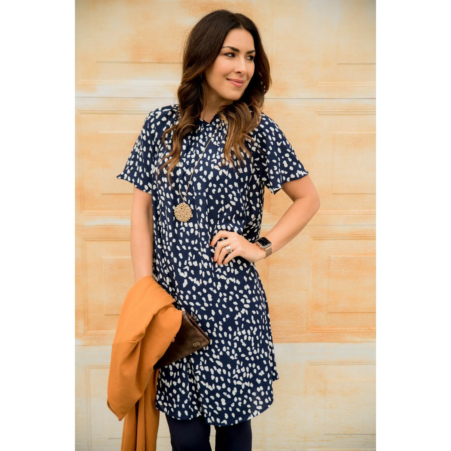 Cheetah Cinched Neck Tunic Dress