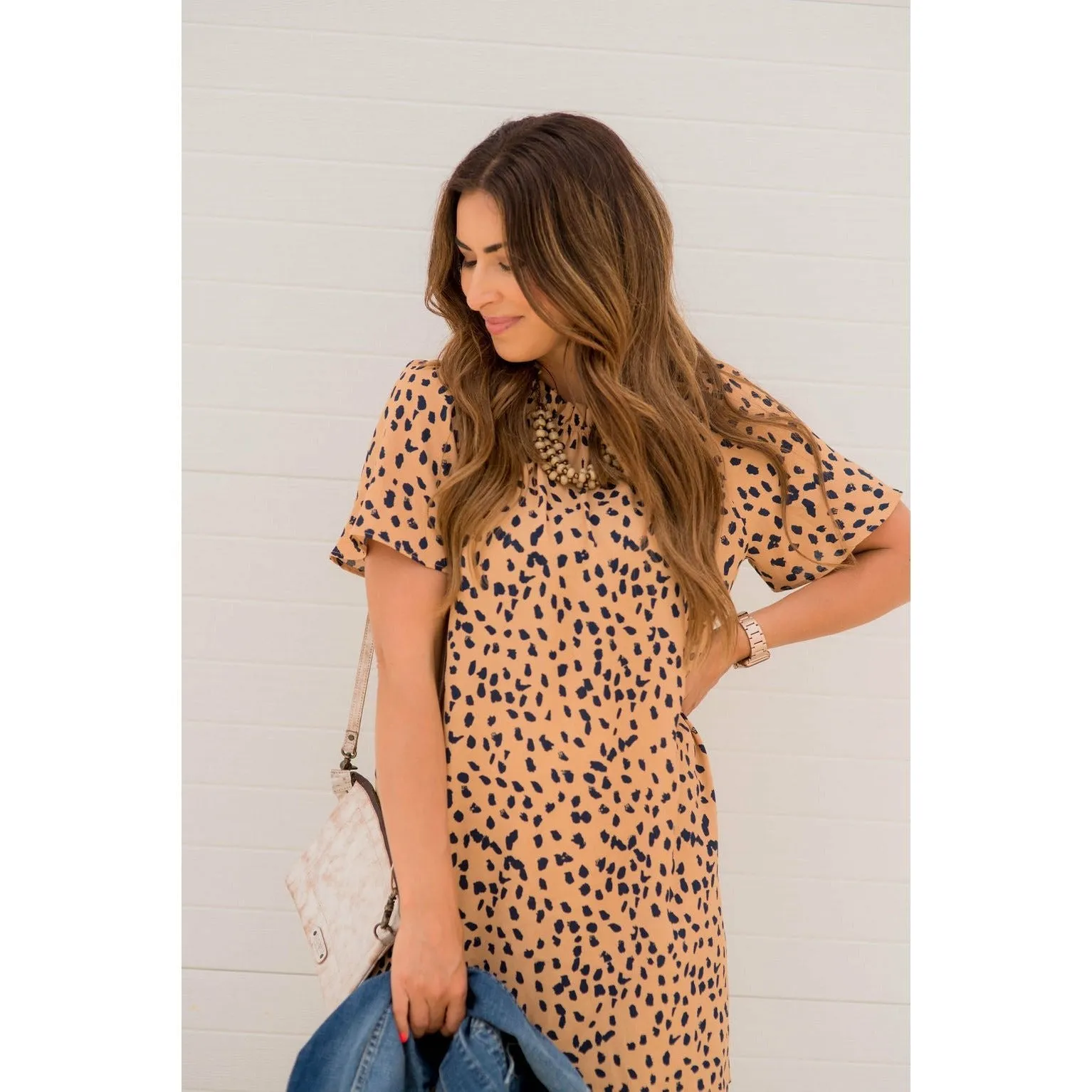 Cheetah Cinched Neck Tunic Dress